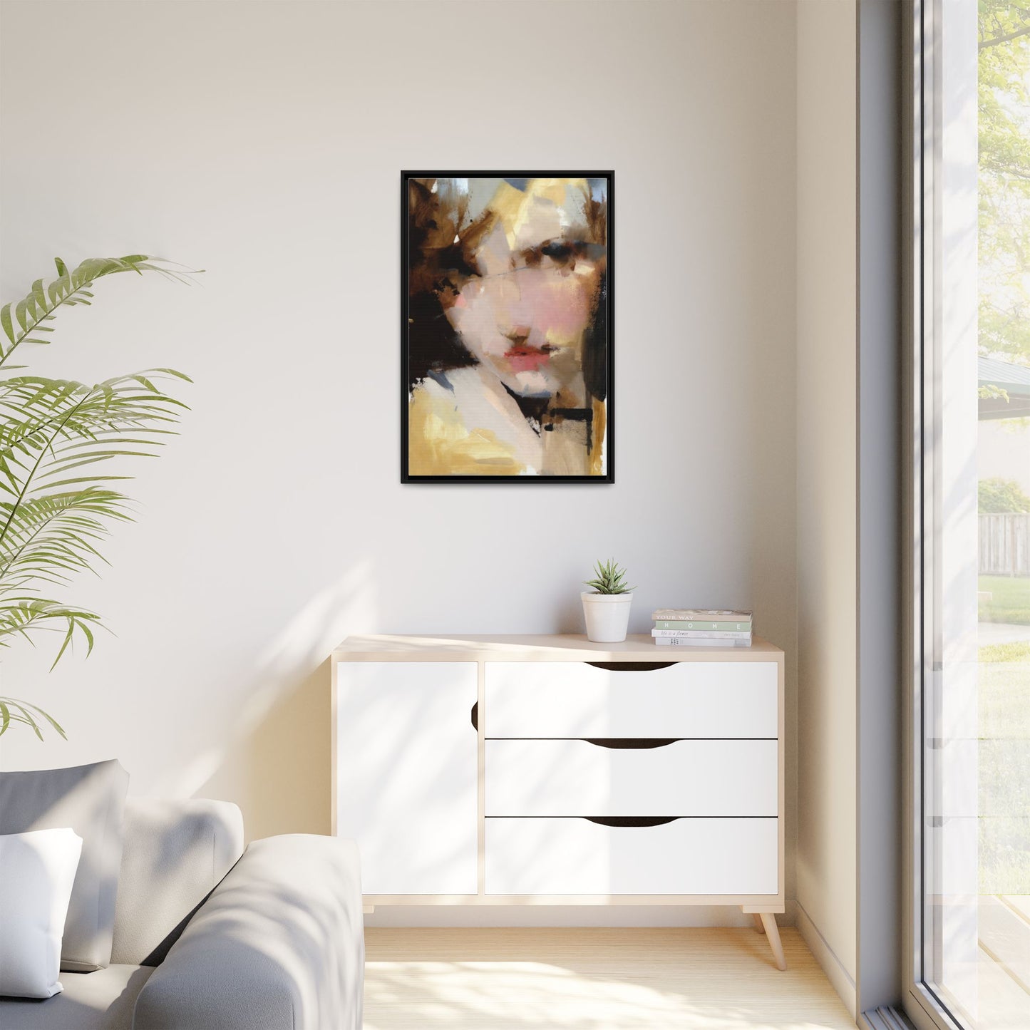 Abstract Portrait Matte Canvas Framed Print — Modern Feminine Wall Art