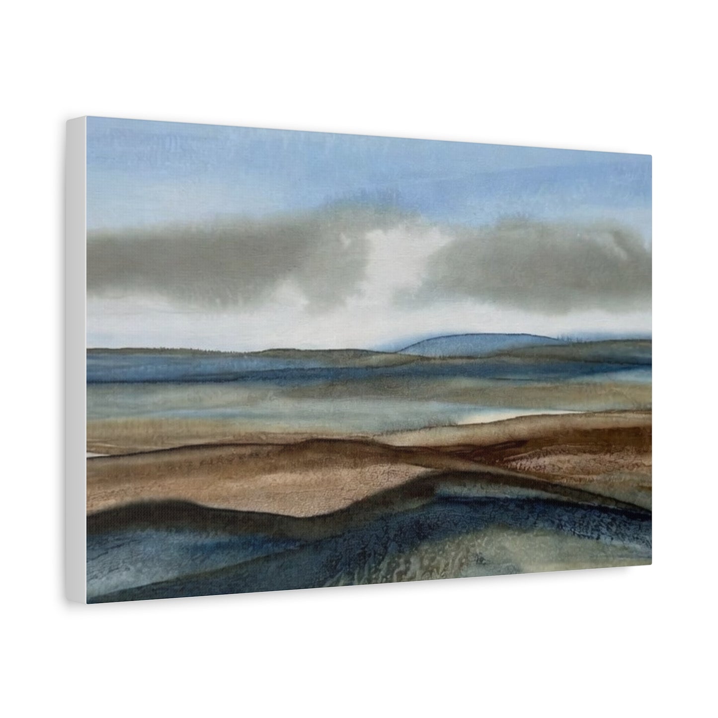 Coastal Mist Matte Canvas Print — Serene Blue-Brown Landscape Wall Art