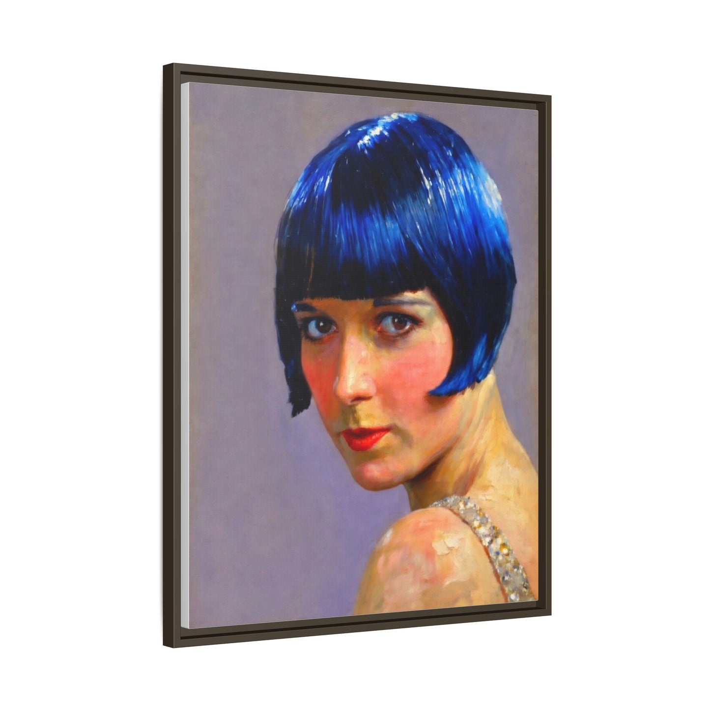 Framed Matte Canvas Art Print — Vintage Portrait with Blue Bob
