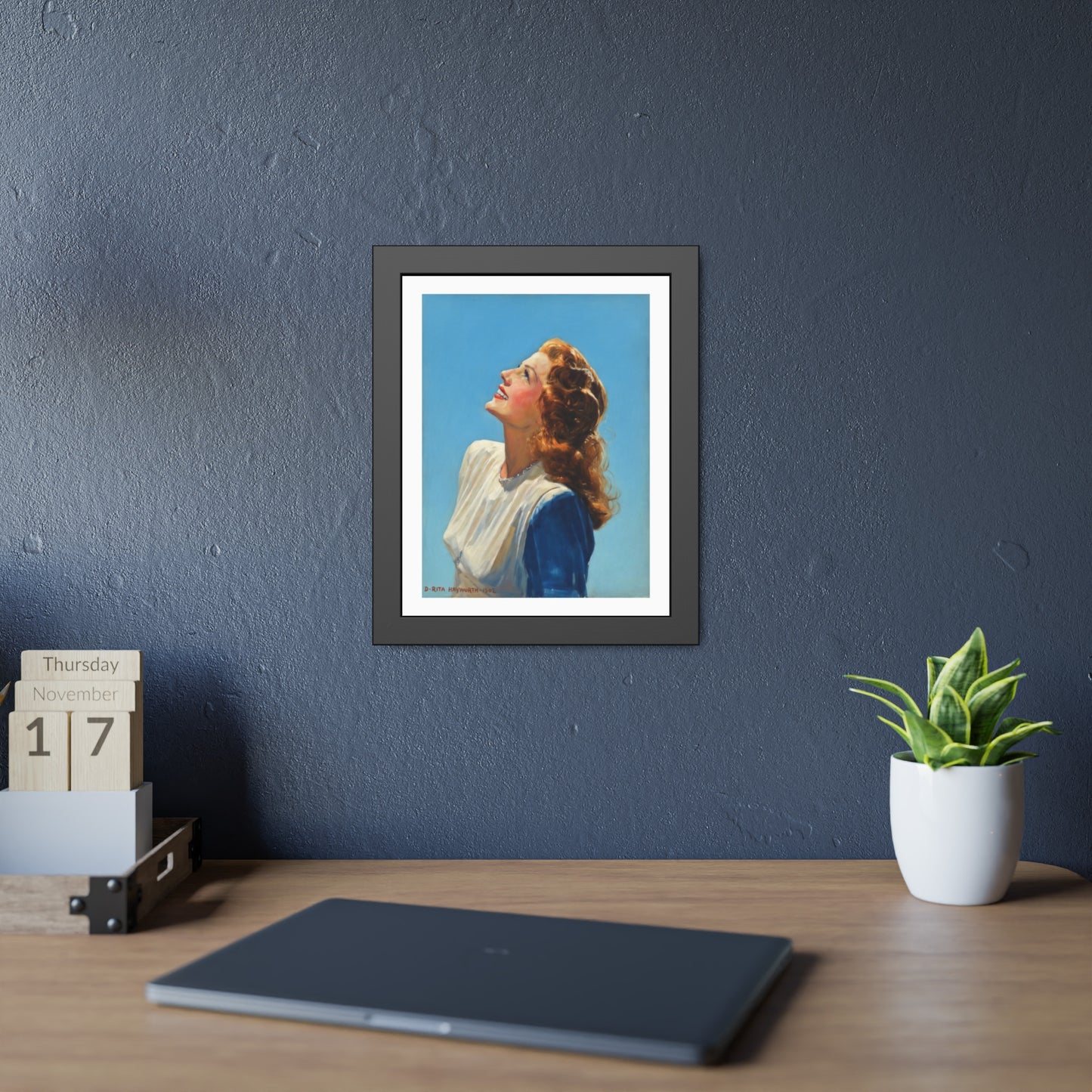 Vintage Rita Hayworth Looking Up Framed Art Print — Retro Mid-century Poster