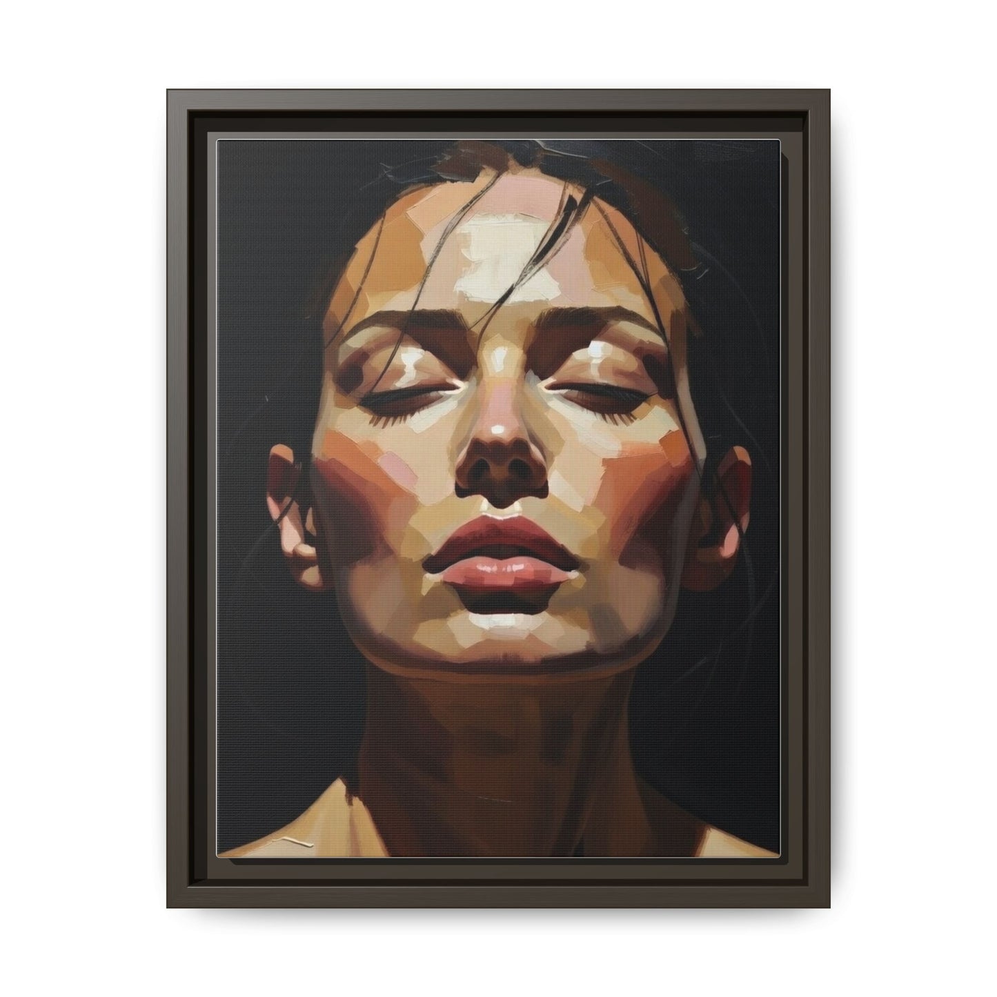 Framed Matte Canvas Portrait – Woman with Eyes Closed (Multi‑Color)