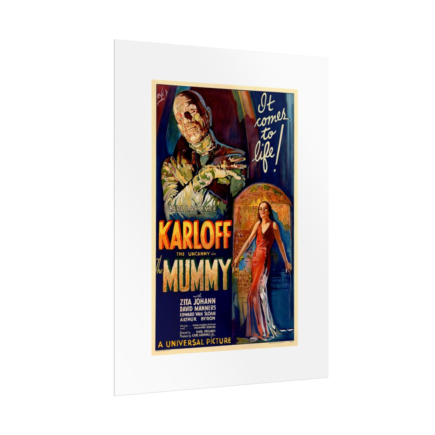 The Mummy 1932 film poster by Karoly Grosz Wall Art Print (Karloff "It Comes to Life!")