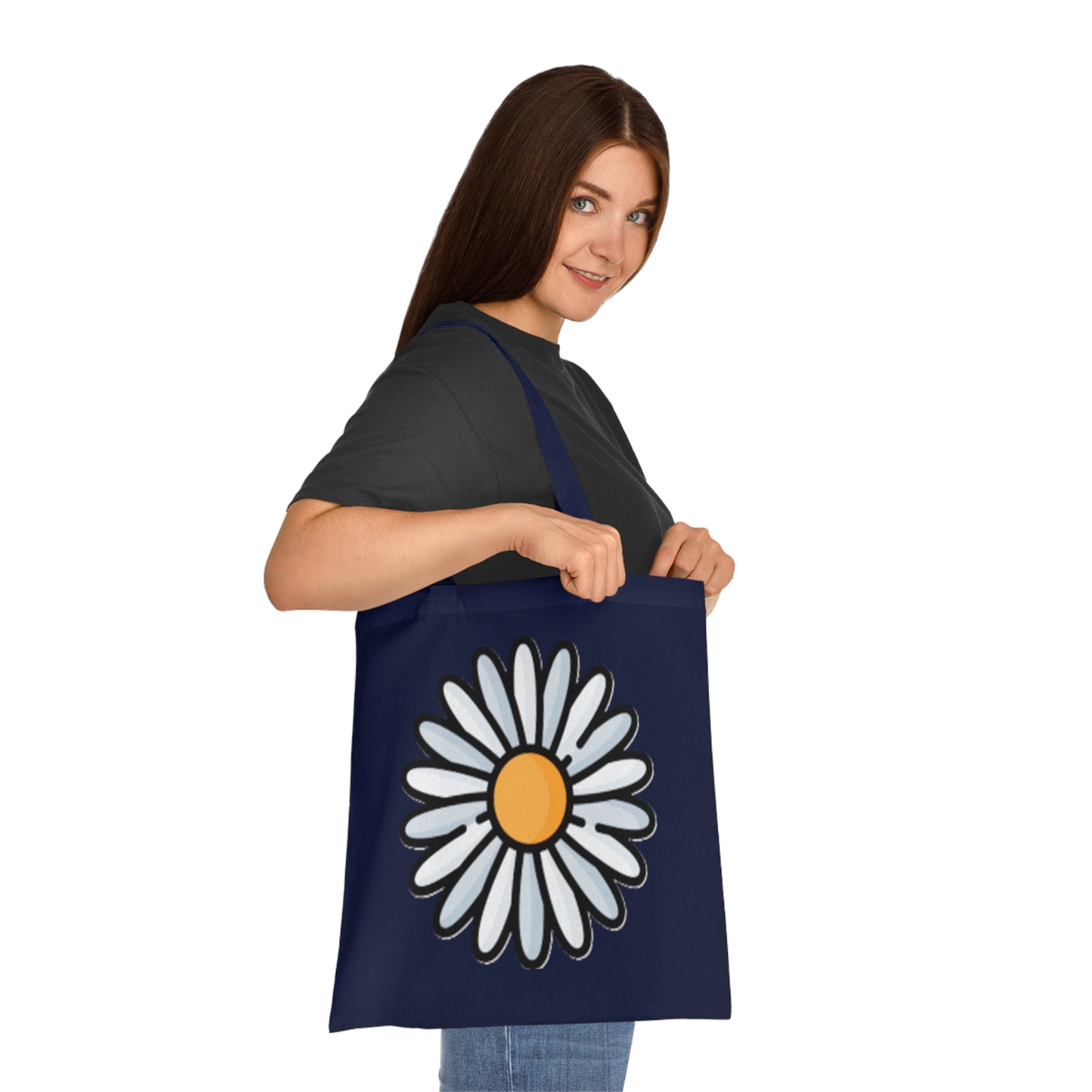Daisy Print Cotton Tote Bag – Cute Floral Market Tote