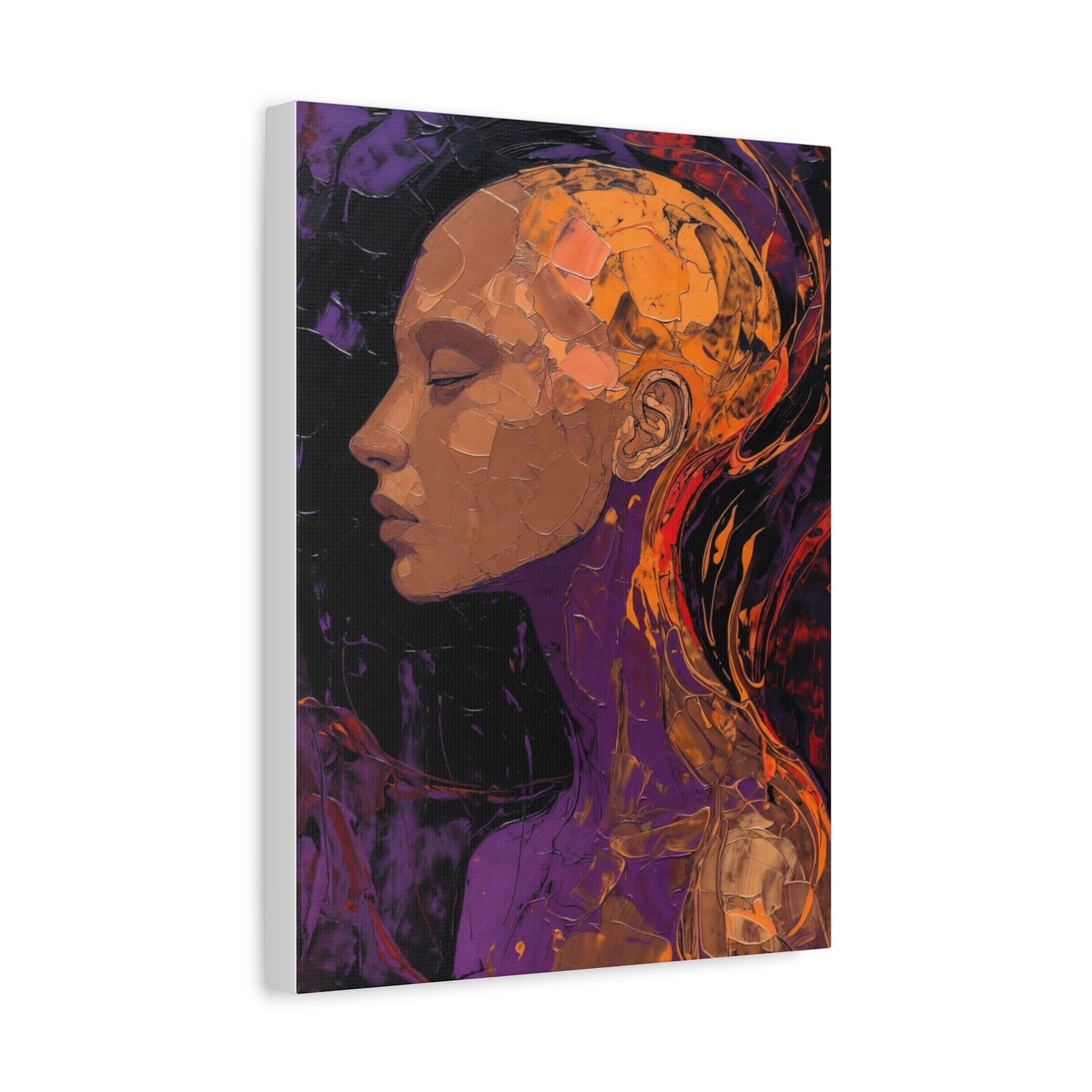 Abstract Portrait Canvas - Meditative Female Profile in Purple & Orange