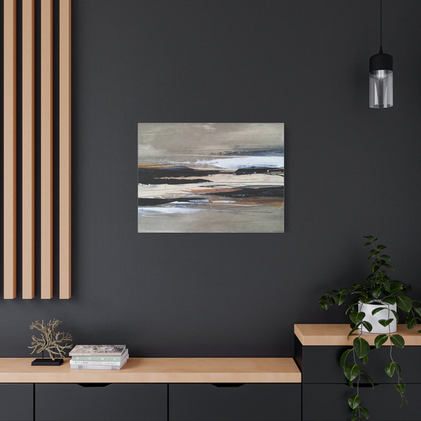 Abstract Coastal Landscape Canvas — Neutral Tones Matte Stretched Wall Art