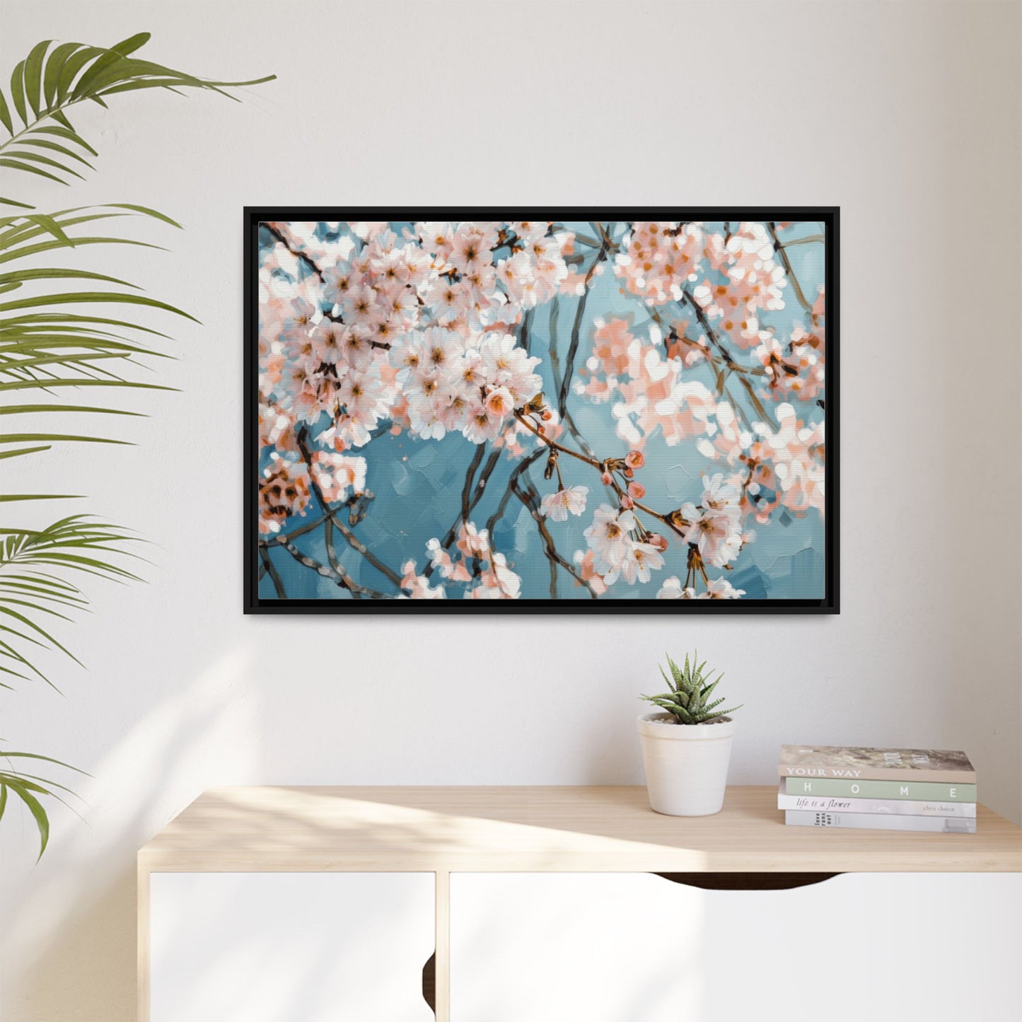 Framed Cherry Blossom Matte Canvas Print — Soft Pink Floral Wall Art