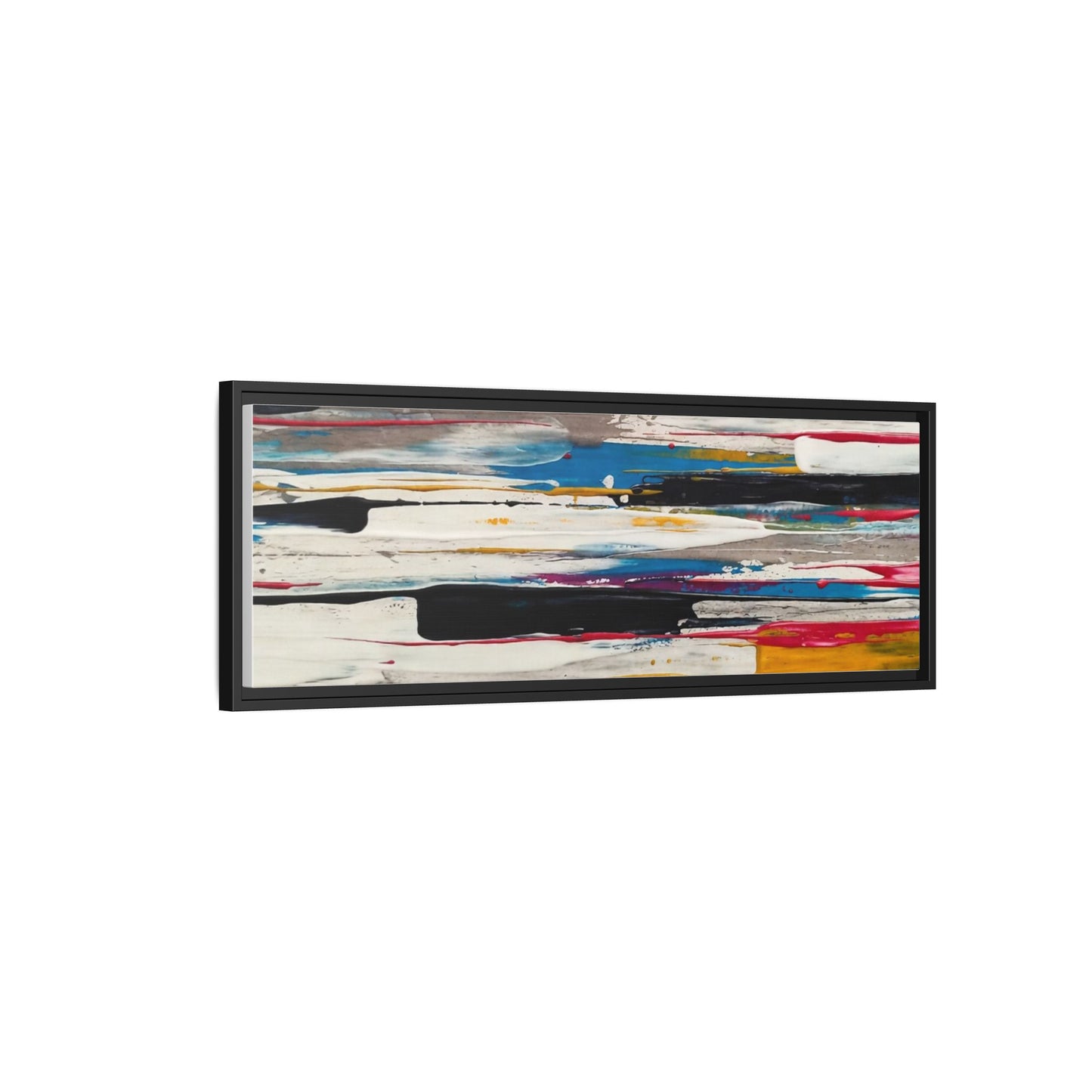 Abstract Multi-Color Framed Canvas Wall Art — Modern Horizontal Brushstroke Print