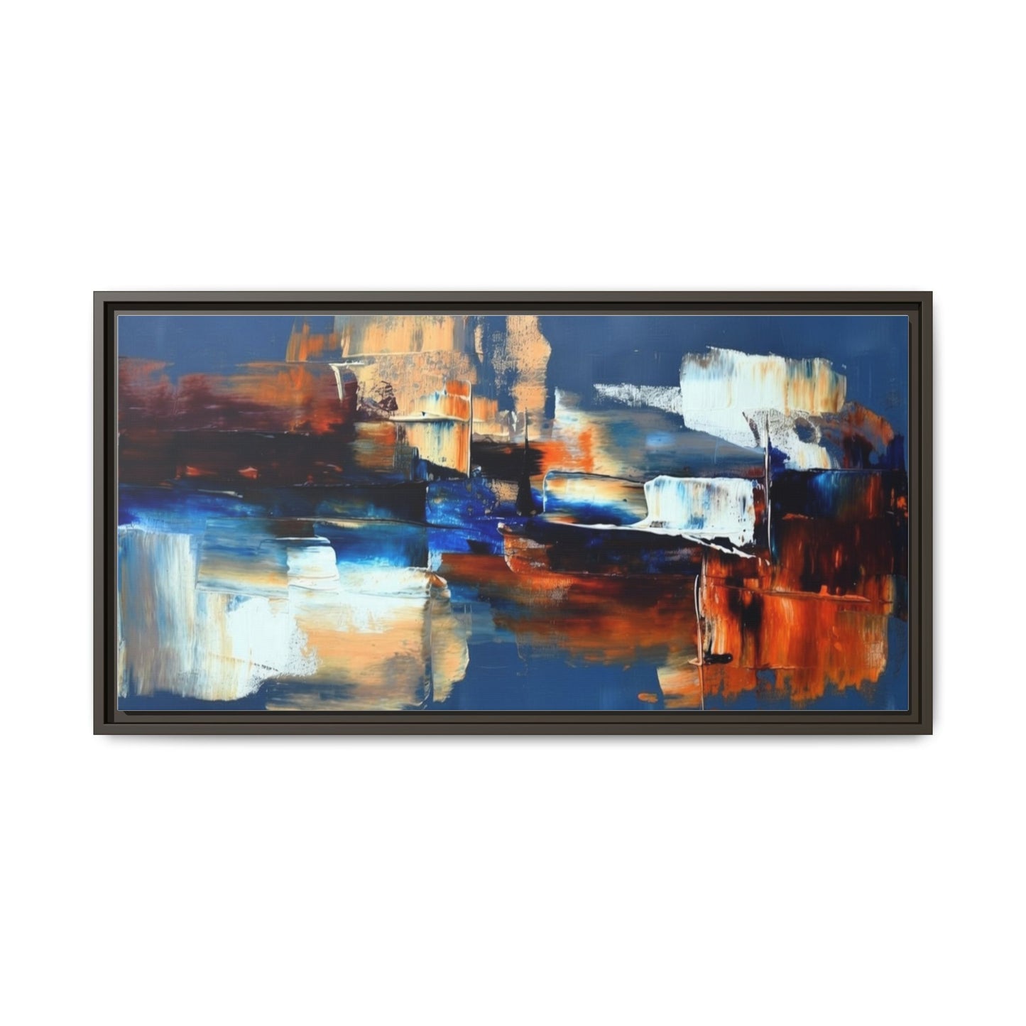 Abstract Blue & Rust Framed Canvas Art — Modern Matte Wall Painting