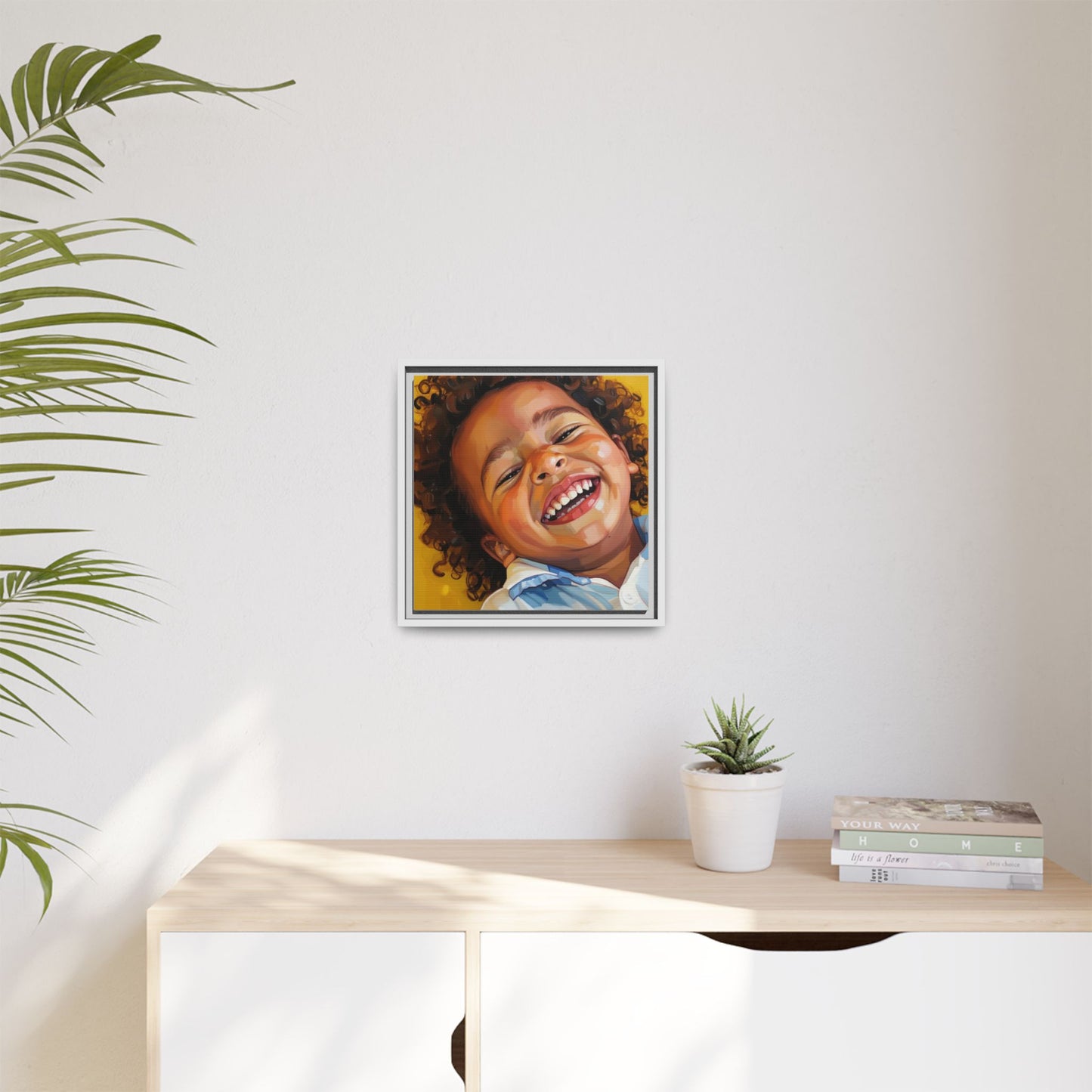 Framed Matte Canvas Print – Joyful Child Portrait, Colorful Nursery Wall Art