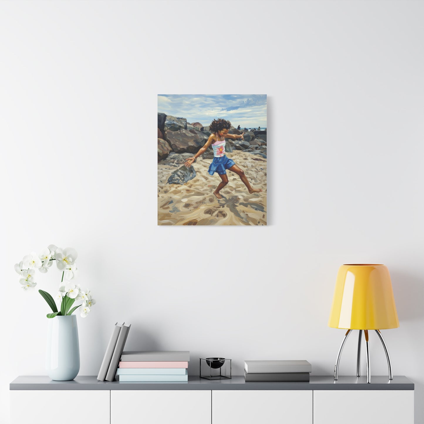 Beach Joy Canvas Print — Child Playing on Sand Stretched Matte Wall Art