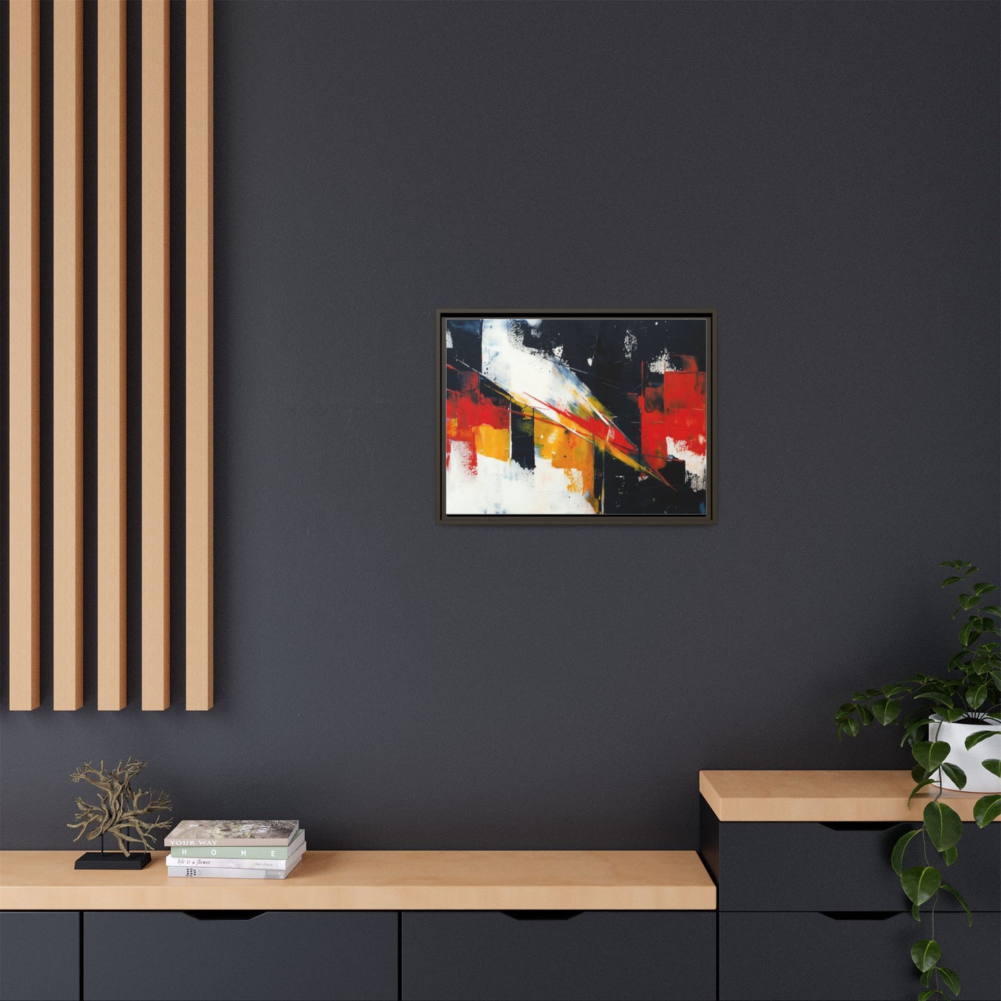 Abstract Red & Black Framed Canvas Print — Modern Geometric Wall Art