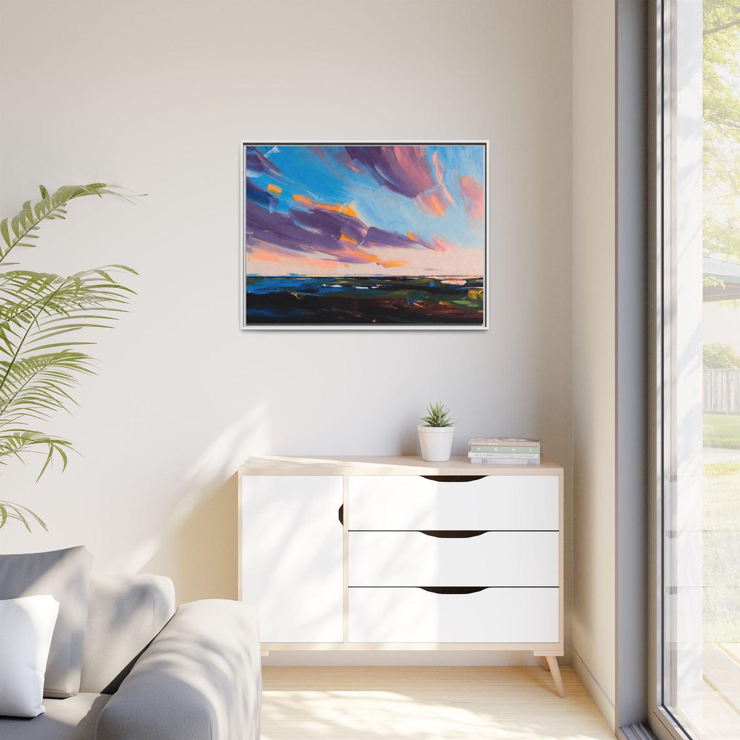 Framed Matte Canvas Abstract Seascape Sunset Art Print