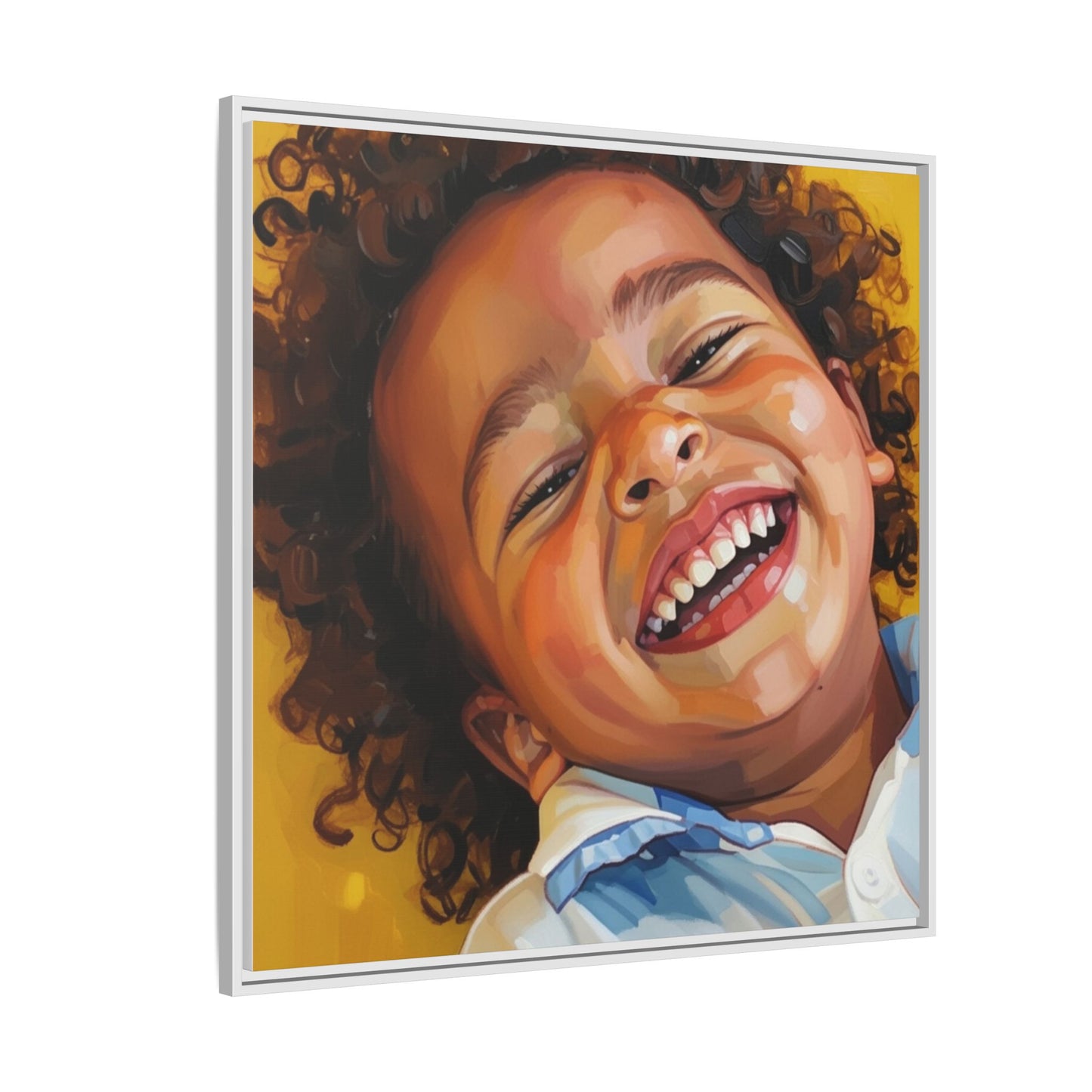 Framed Matte Canvas Print – Joyful Child Portrait, Colorful Nursery Wall Art