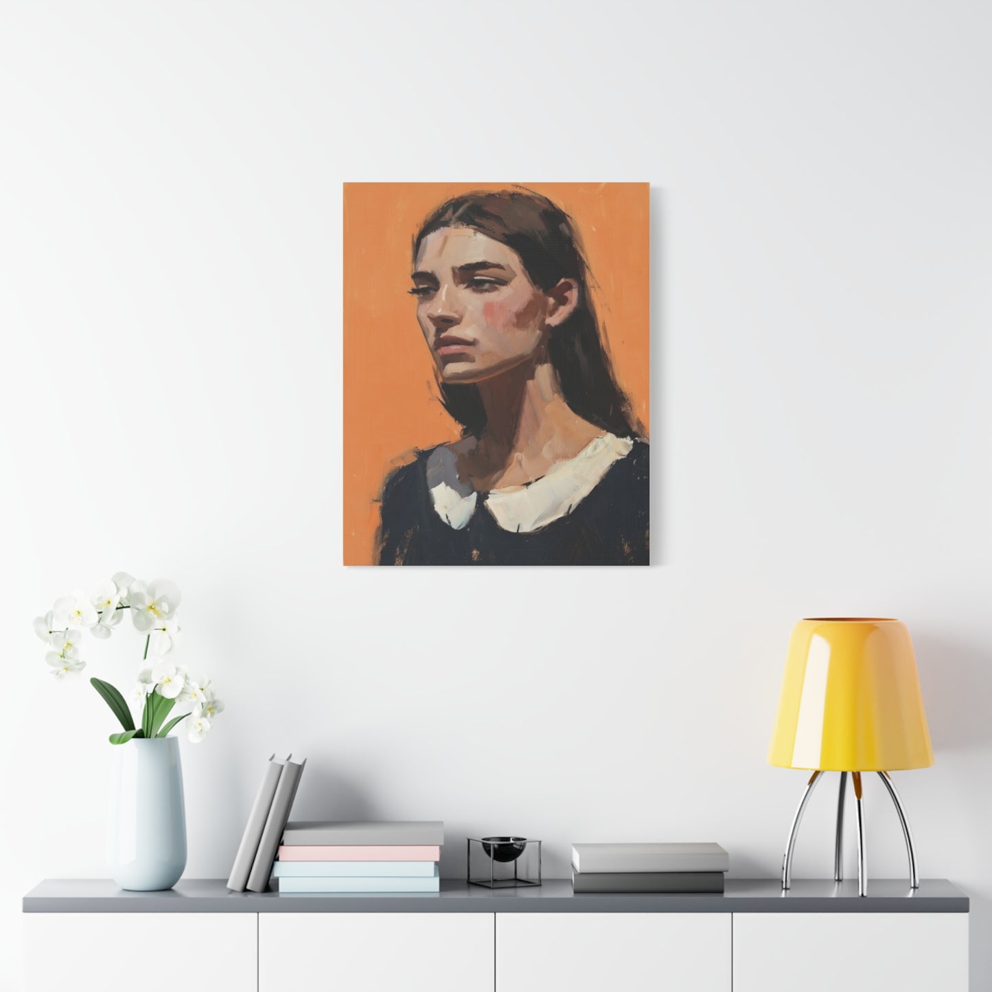 Portrait Canvas Print — Moody Female Figure in Warm Orange