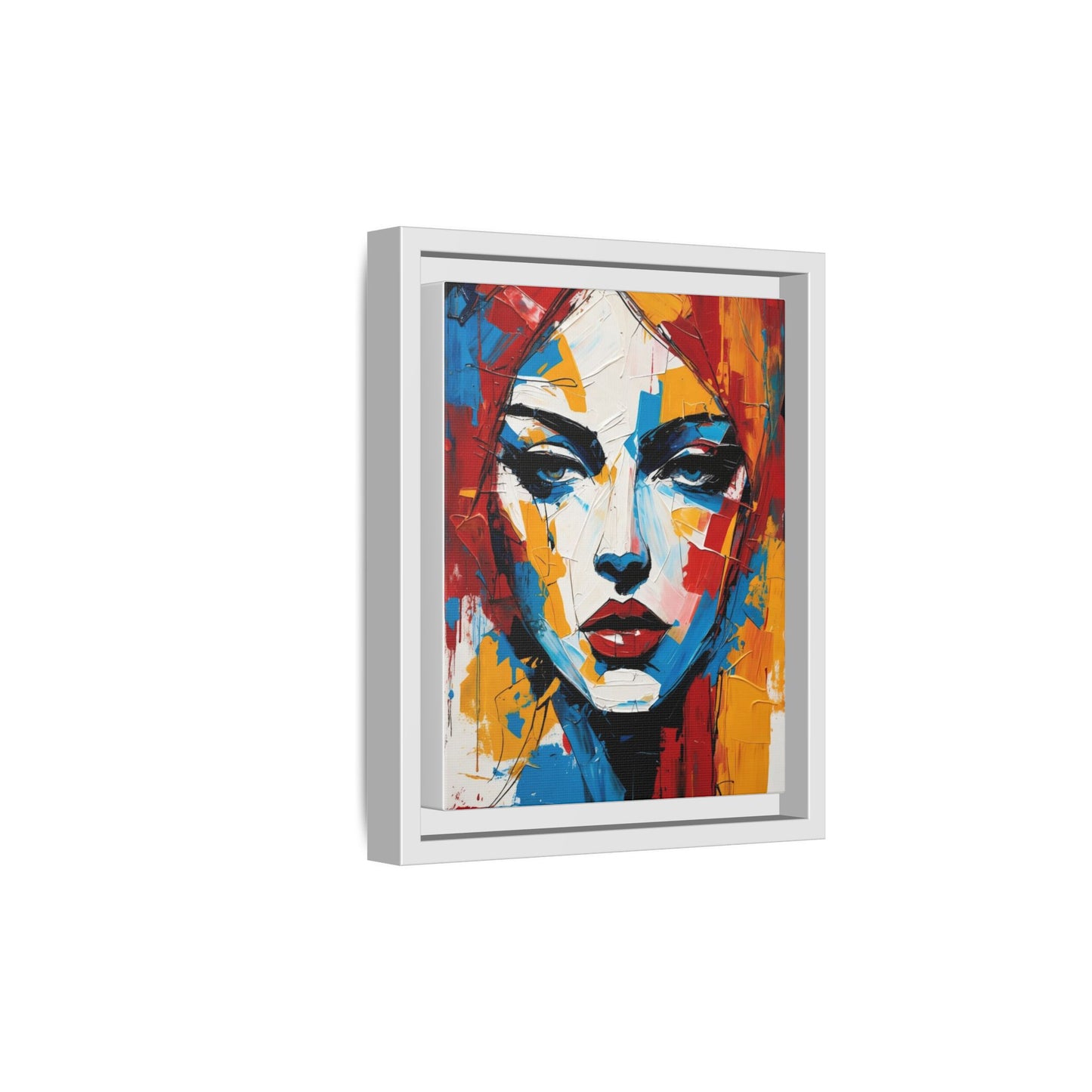 Framed Abstract Portrait Canvas — Colorful Female Face Wall Art