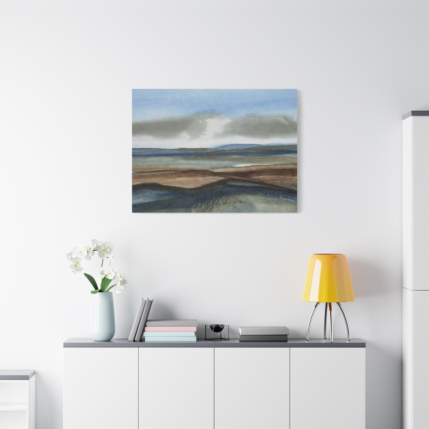 Coastal Mist Matte Canvas Print — Serene Blue-Brown Landscape Wall Art
