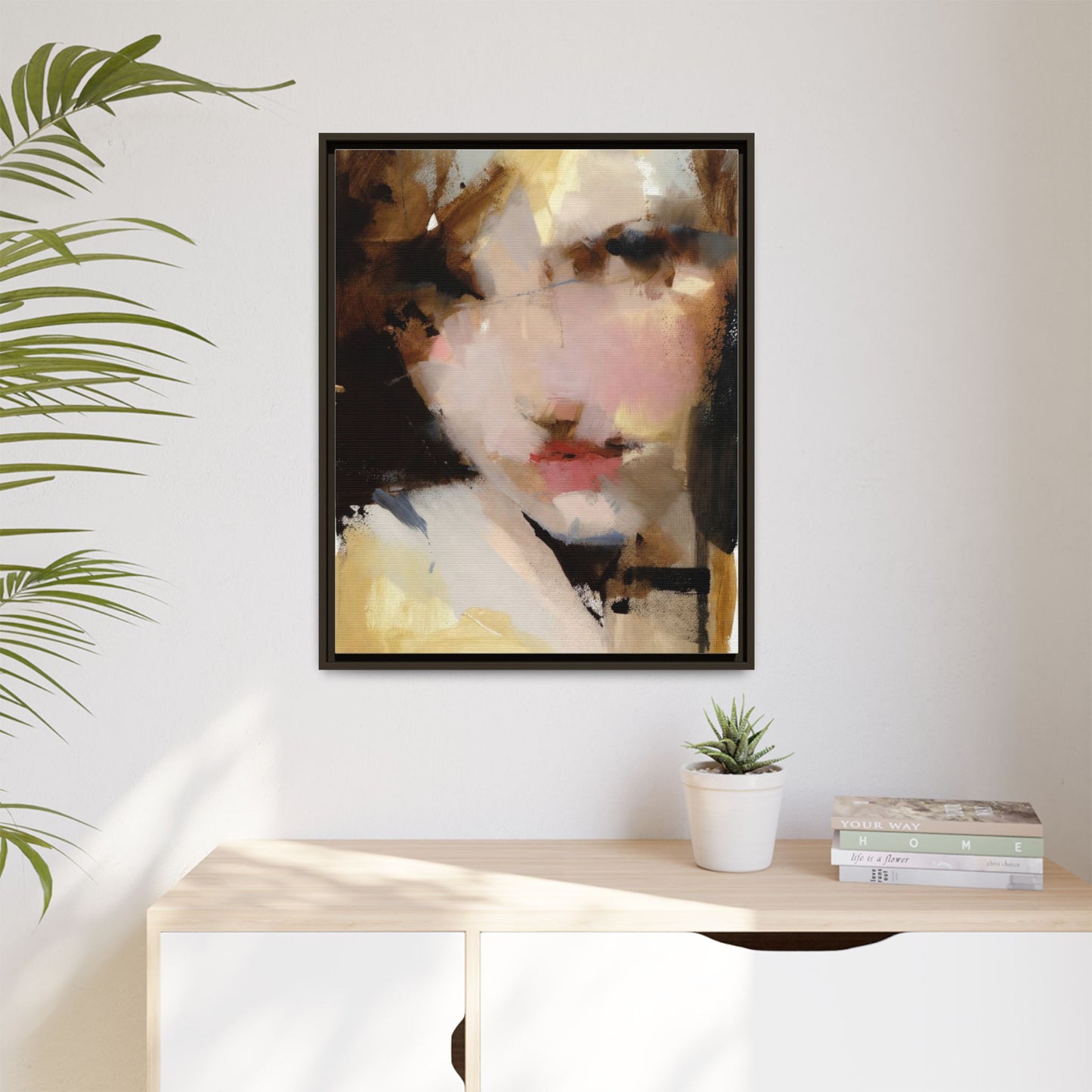 Abstract Portrait Matte Canvas Framed Print — Modern Feminine Wall Art
