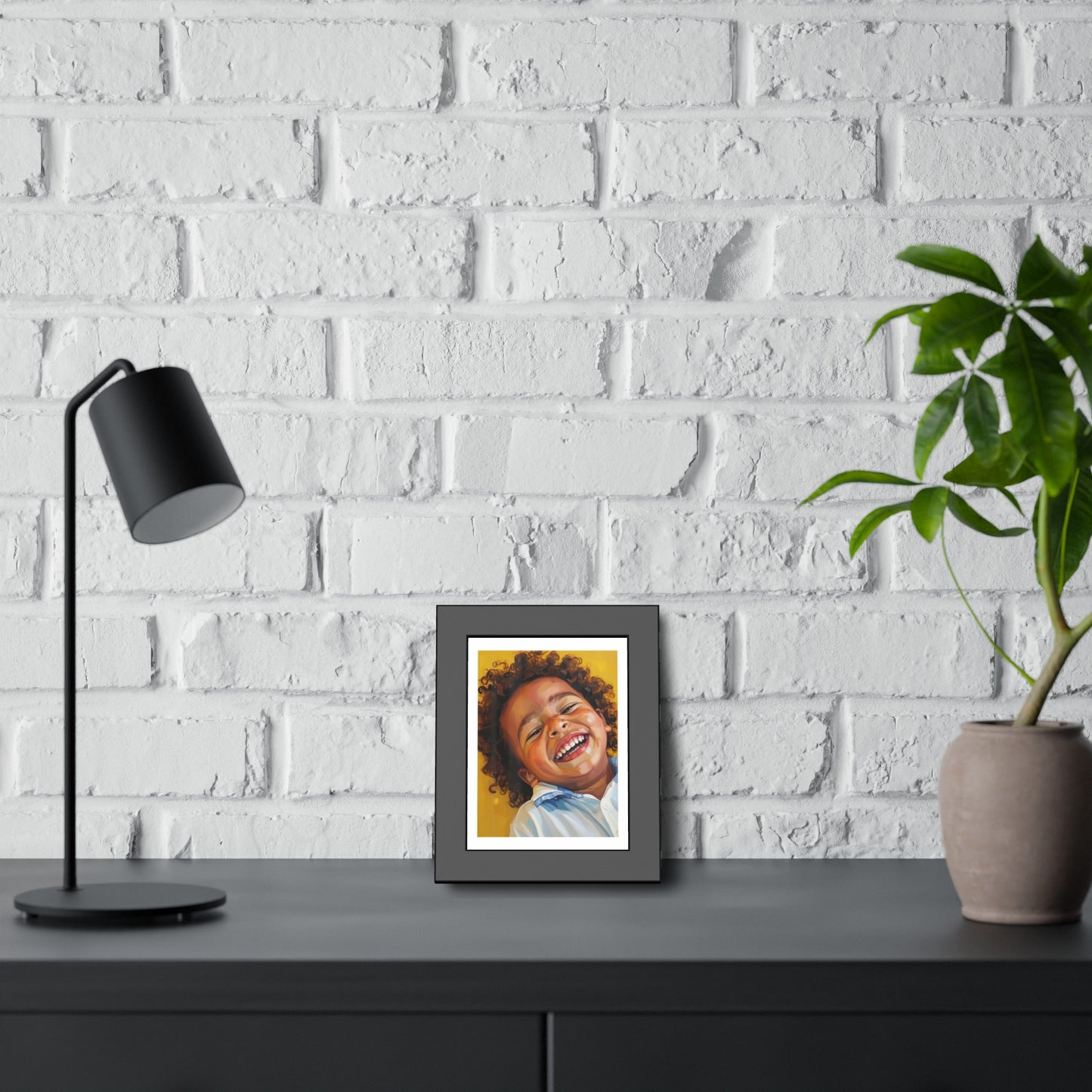 Framed Poster — Joyful Laughing Child Portrait, Colorful Nursery Wall Art