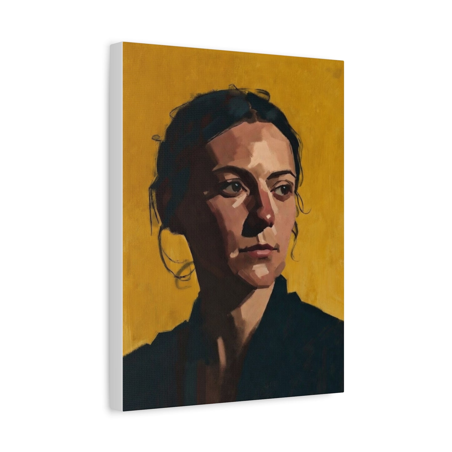 Portrait Painting Canvas Print — Moody Golden Female Portrait on Matte Stretched Canvas
