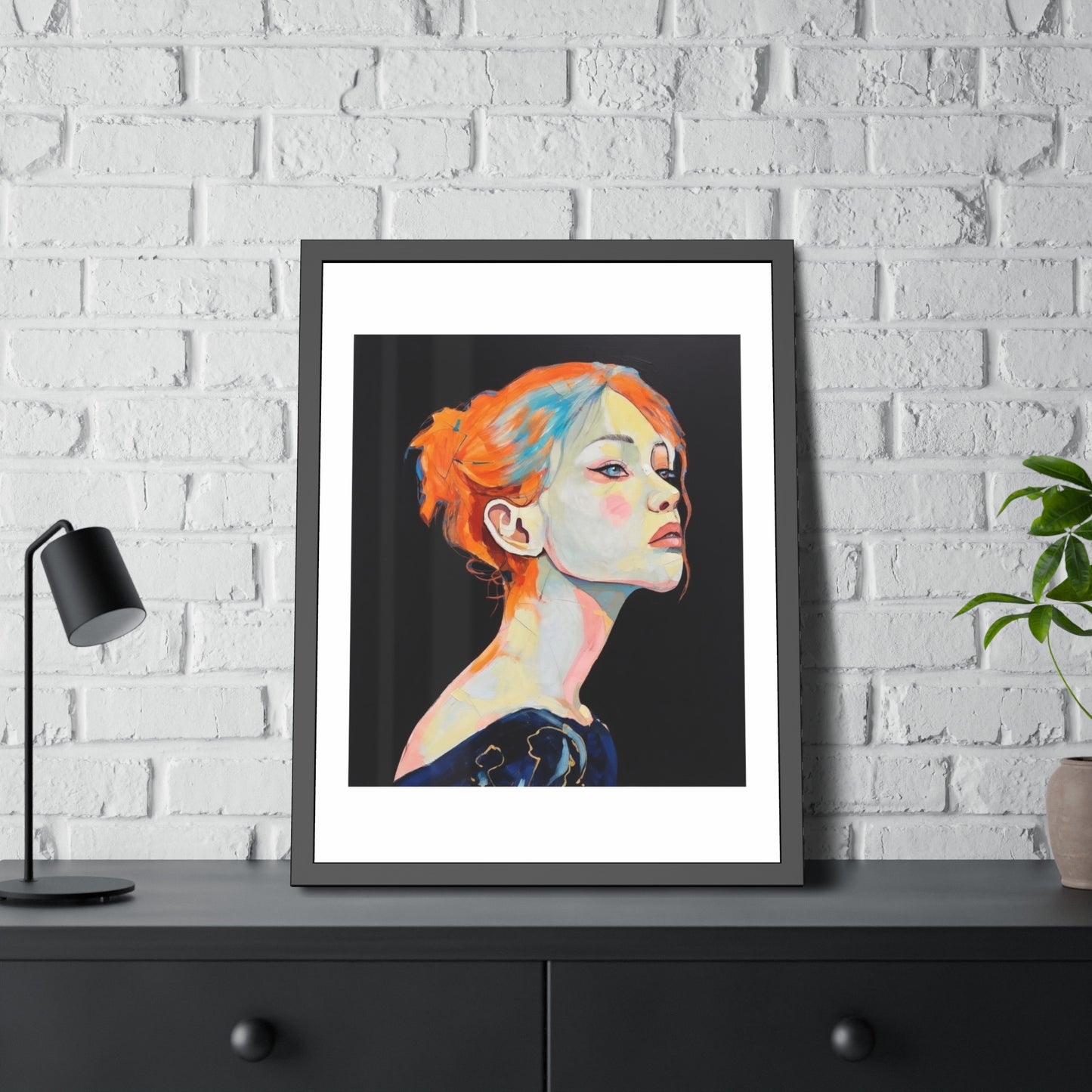 Framed Art Print — Colorful Portrait of Red‑Haired Woman