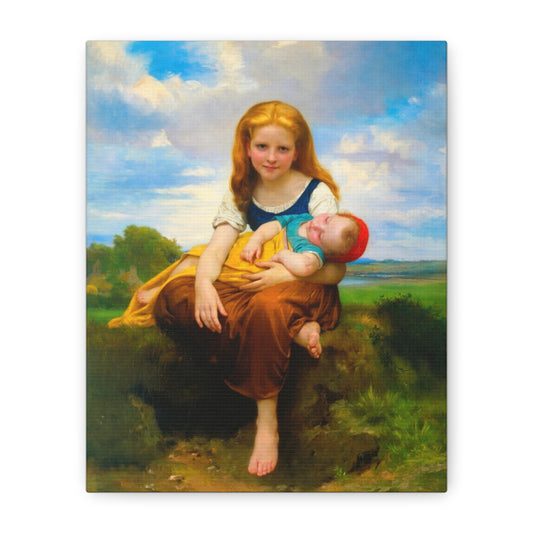 Vintage Mother and Child Oil Art Canvas Print — Classic Portrait Wall Decor
