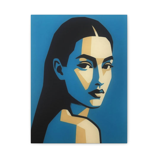 Blue Geometric Portrait Canvas - Modern Stretched Wall Art