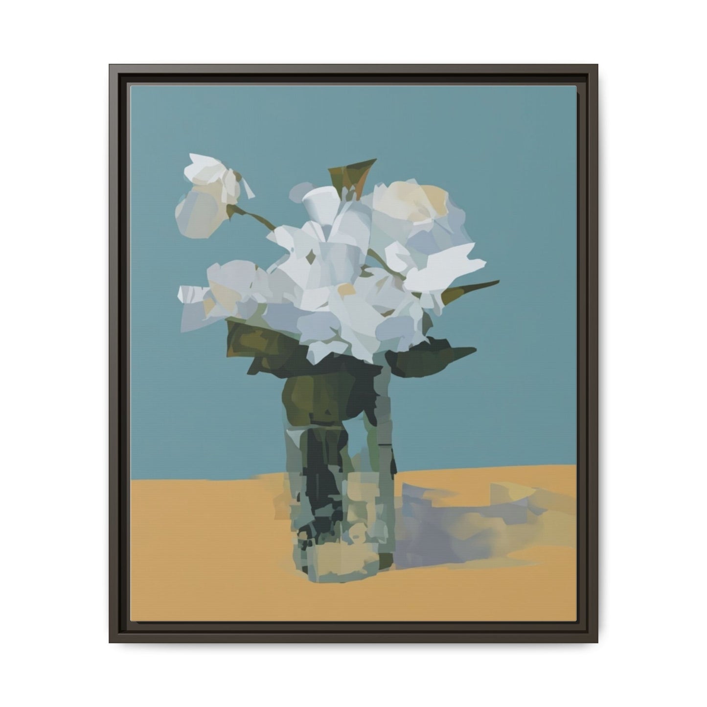 Framed Floral Still Life Canvas Art — Modern White Bouquet Wall Art