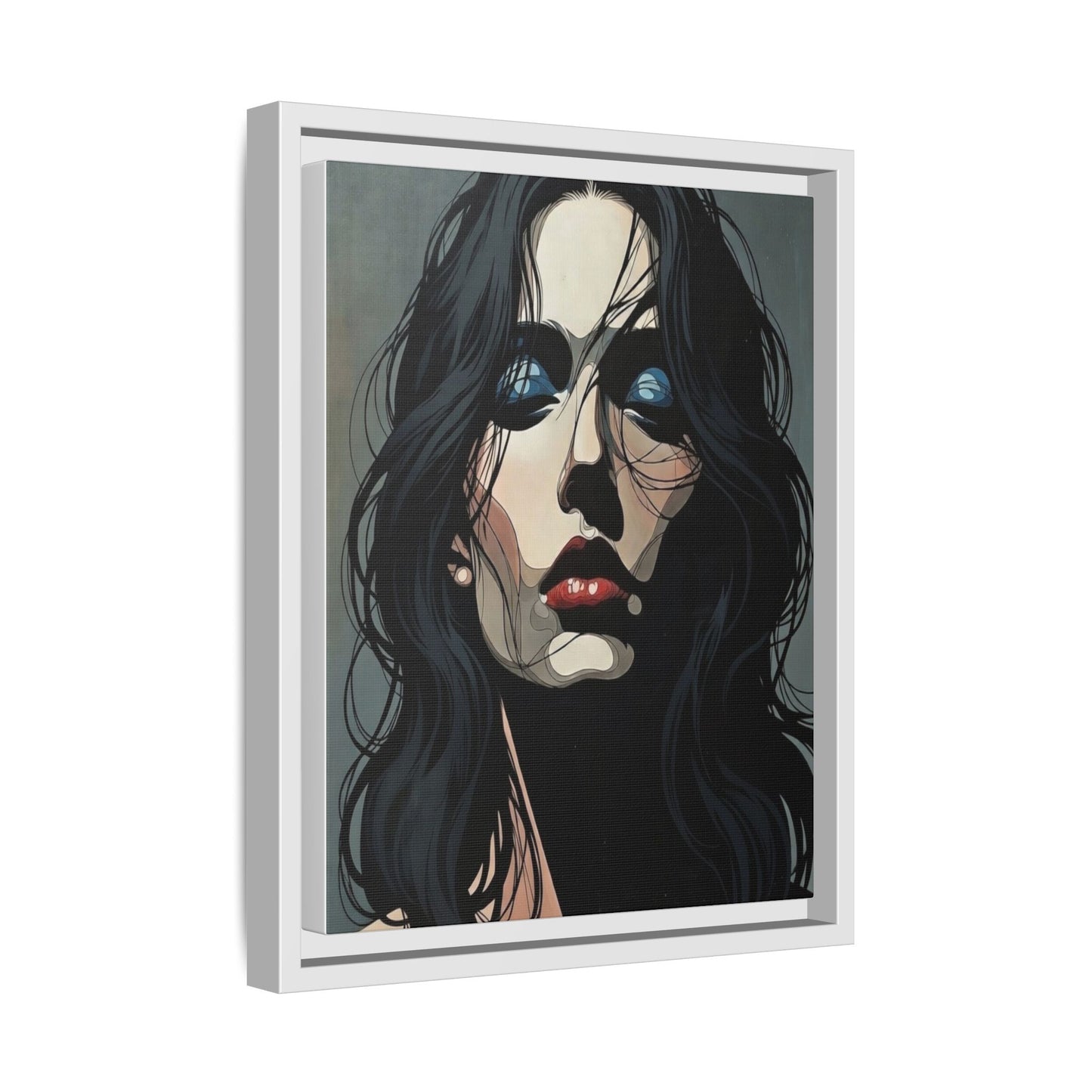 Framed Matte Canvas: Moody Portrait of Woman – Modern Gothic Wall Art
