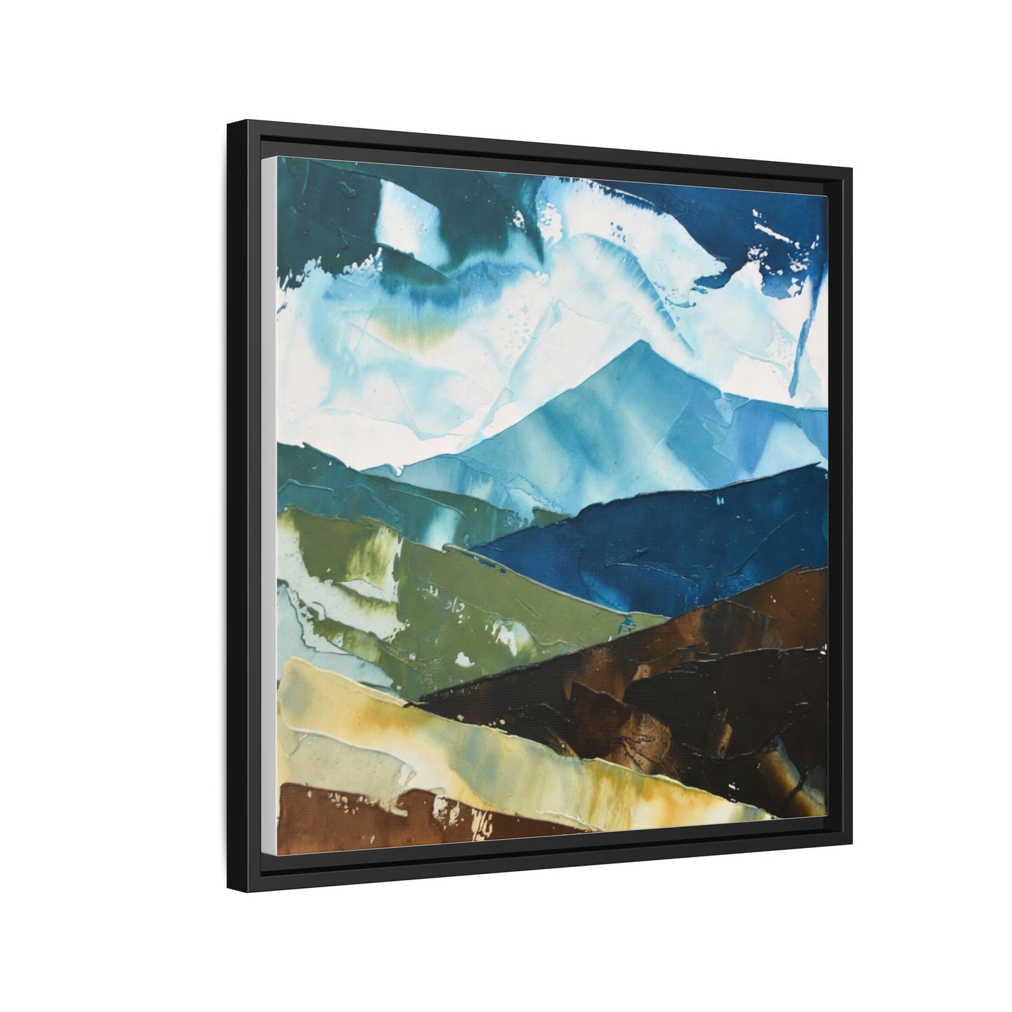 Framed Abstract Mountain Canvas Art — Blue & Earthtone Landscape Print