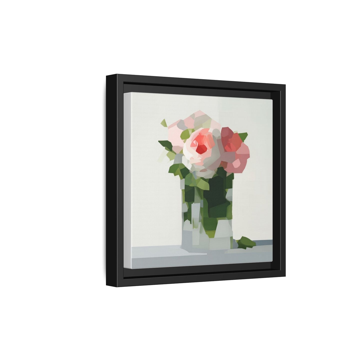 Framed Floral Canvas Print — Modern Pink Roses Still Life