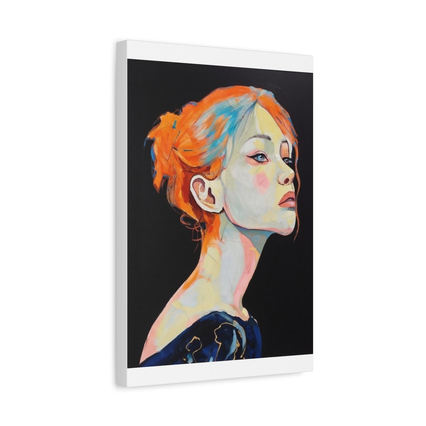 Contemplative Portrait Matte Canvas Wall Art — Colorful Female Profile Painting