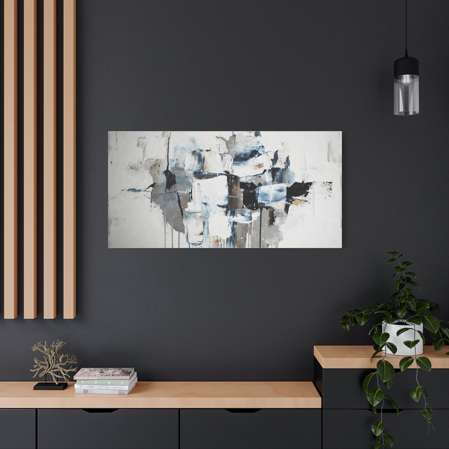 Abstract Blue & Gray Canvas Wall Art — Stretched Matte Canvas