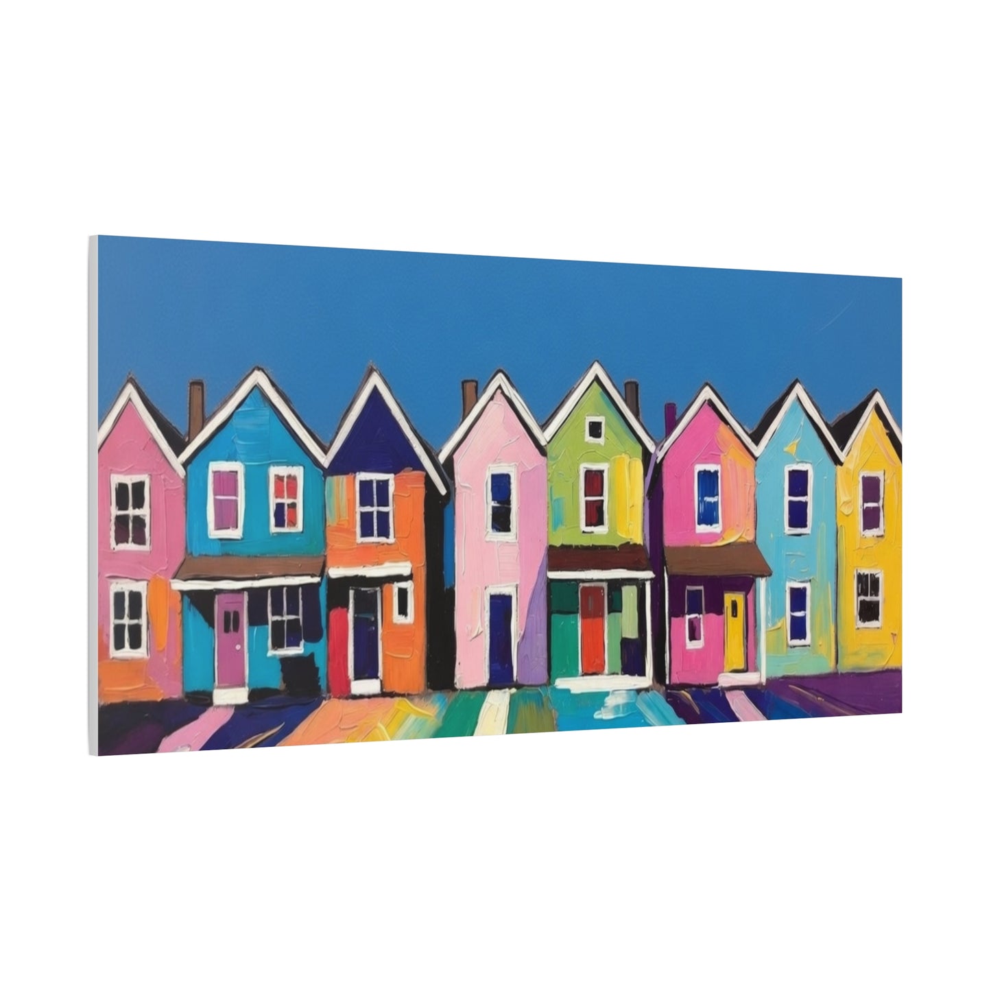 Colorful Row Houses Matte Canvas Print Vibrant Coastal Neighborhood Wall Art