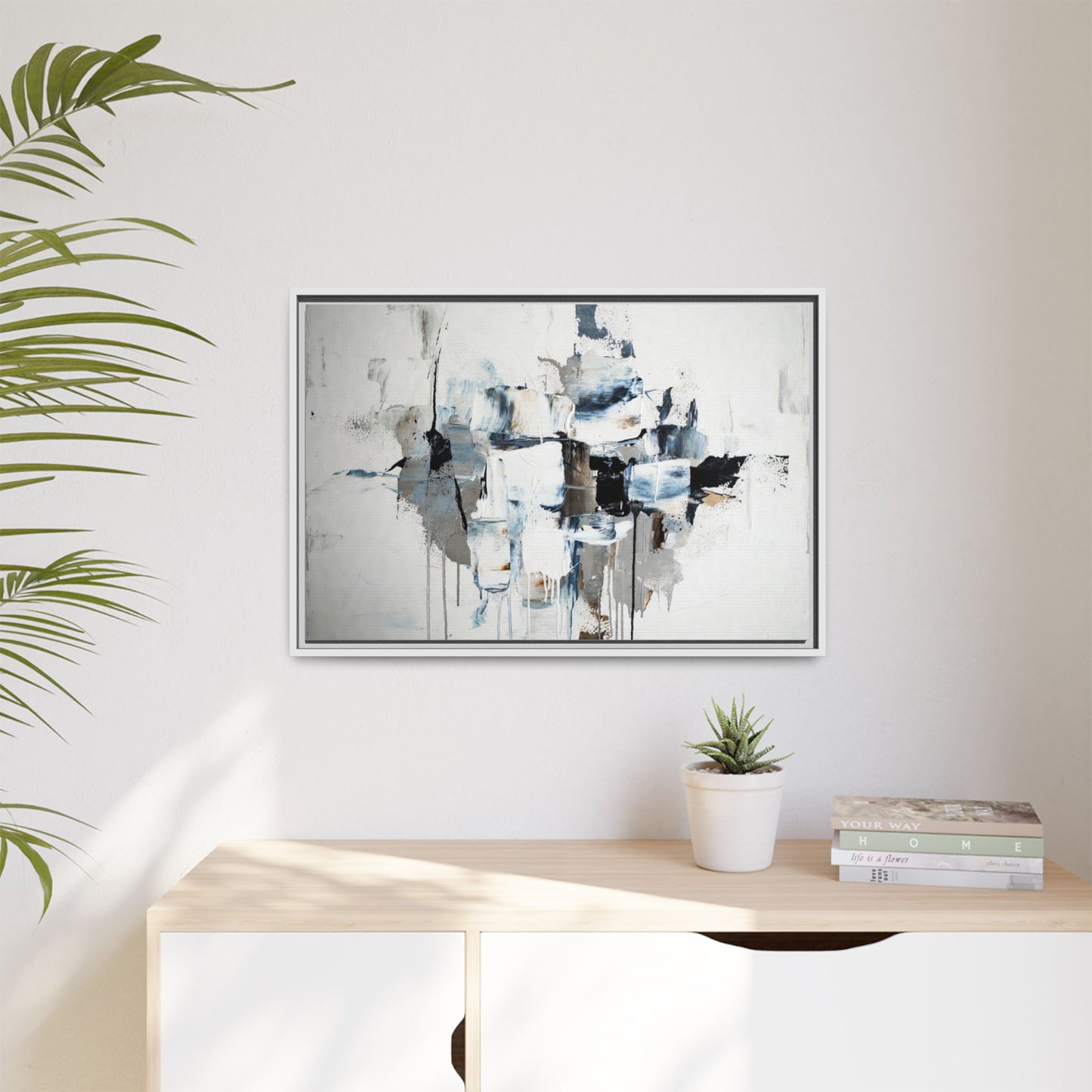 Framed Abstract Canvas Art — Blue Neutral Modern Wall Print