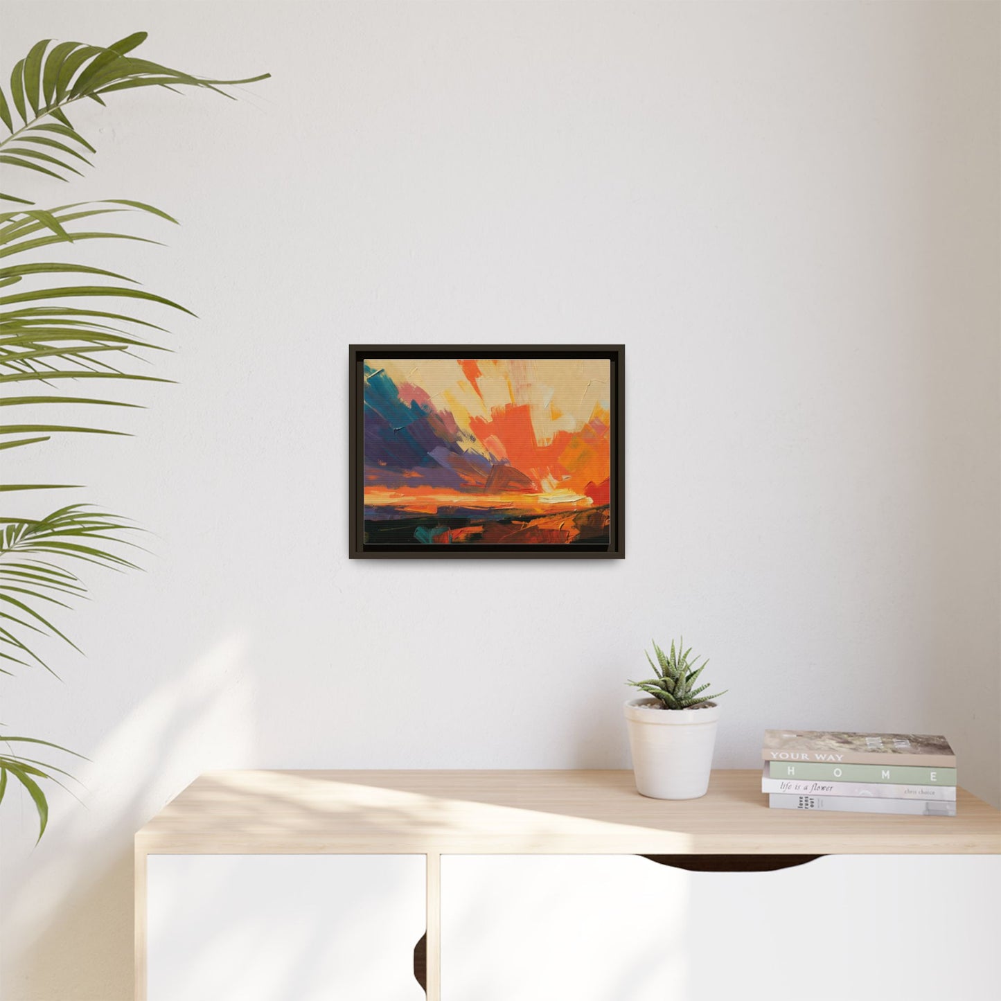 Framed Abstract Sunset Canvas Art – Multicolor Matte Wall Decor
