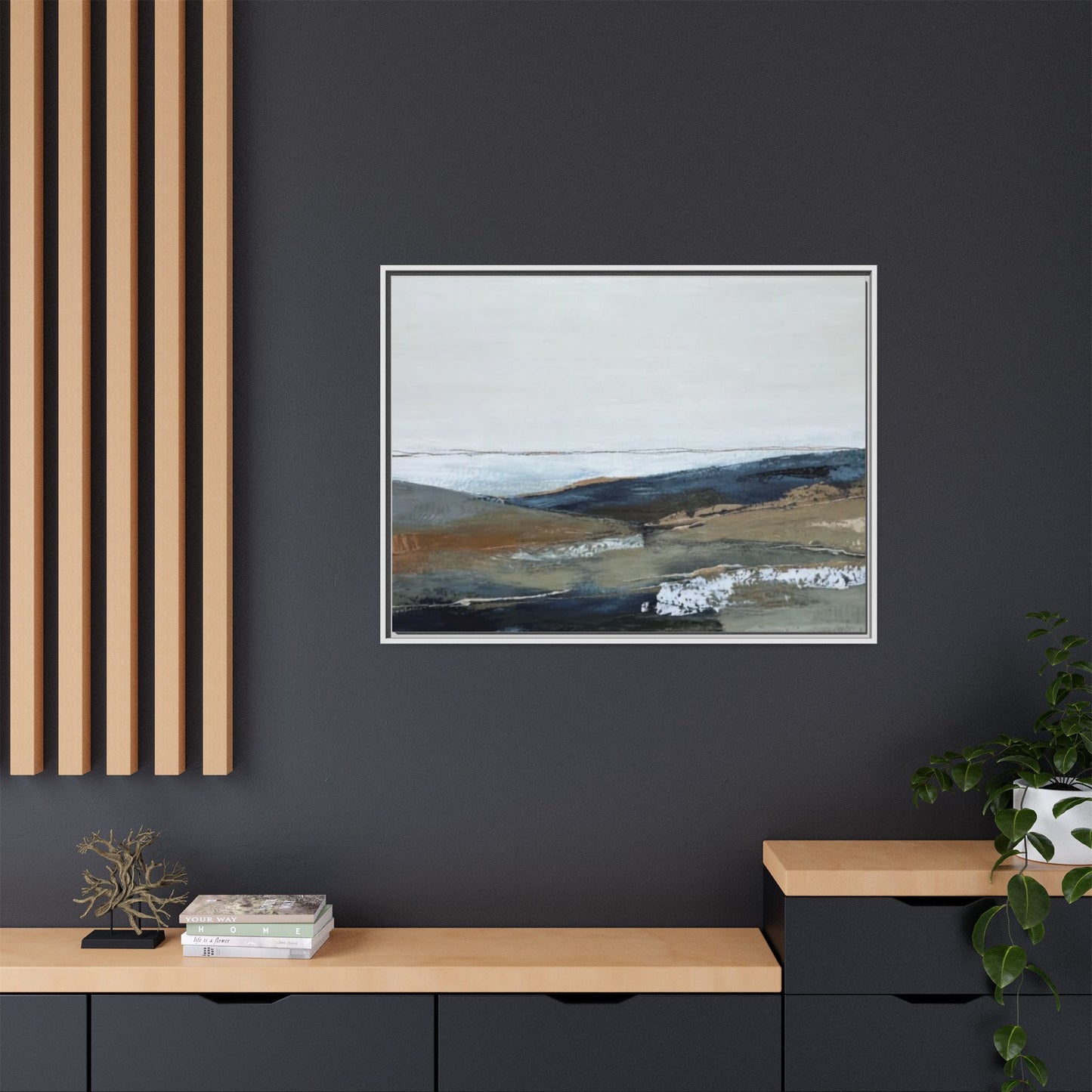 Framed Matte Canvas Wall Art — Serene Coastal Abstract Landscape