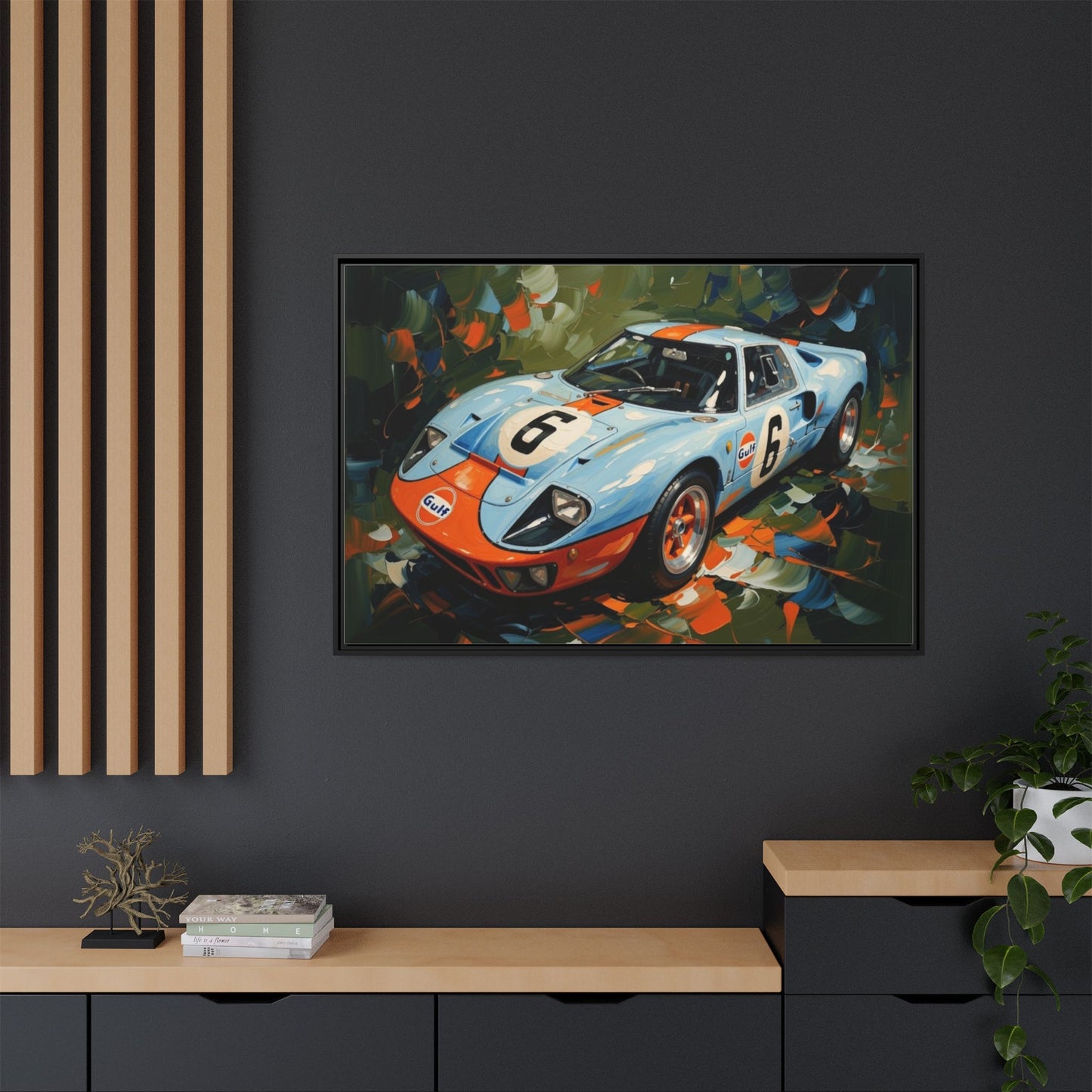 Gulf Racing GT40 Matte Framed Canvas — Vintage Sports Car Wall Art