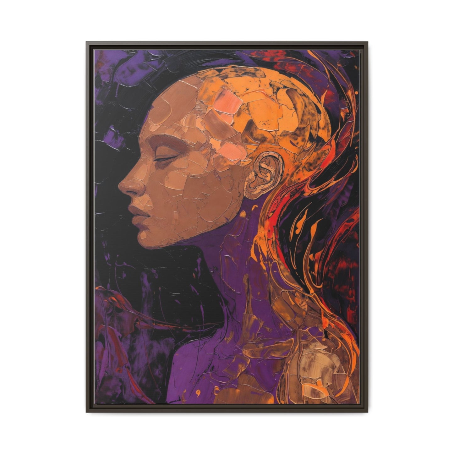 Abstract Profile Portrait Matte Framed Canvas — Multicolor Feminine Art Print