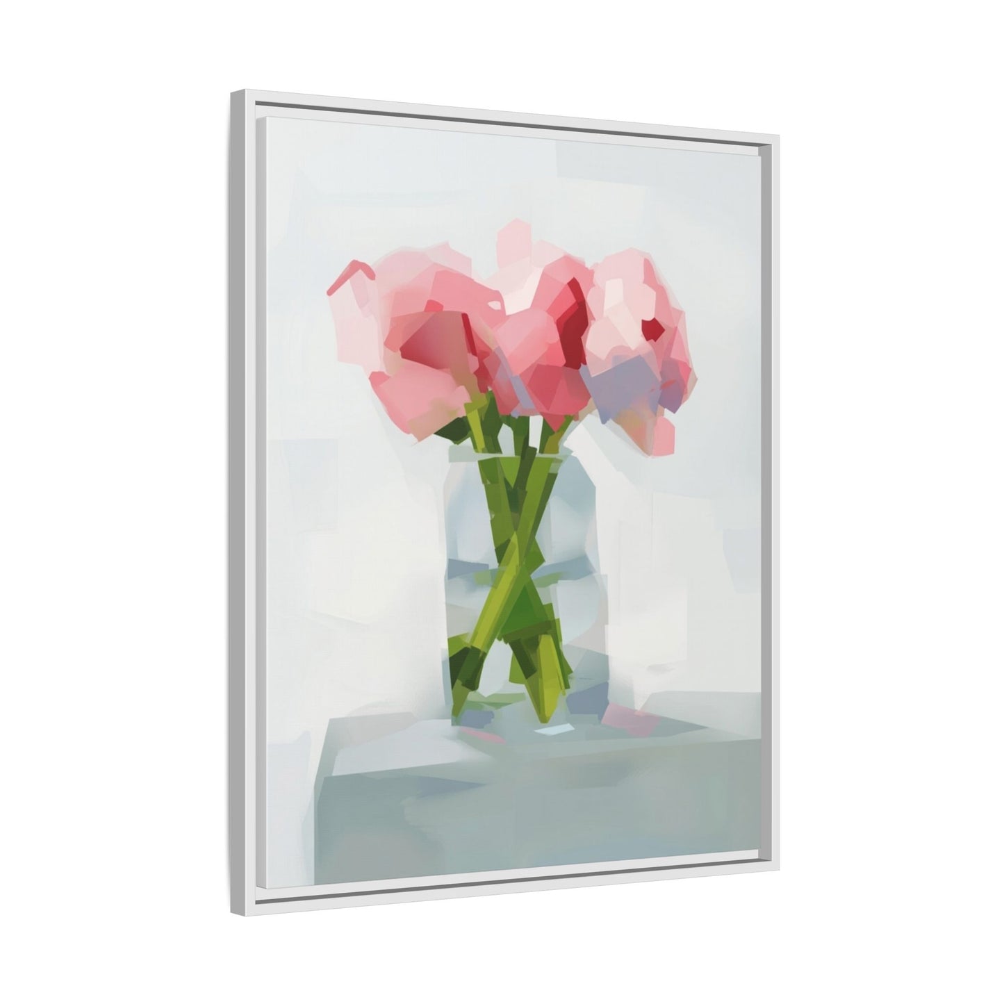 Framed Floral Canvas Art — Pink Peonies in Vase (Matte)