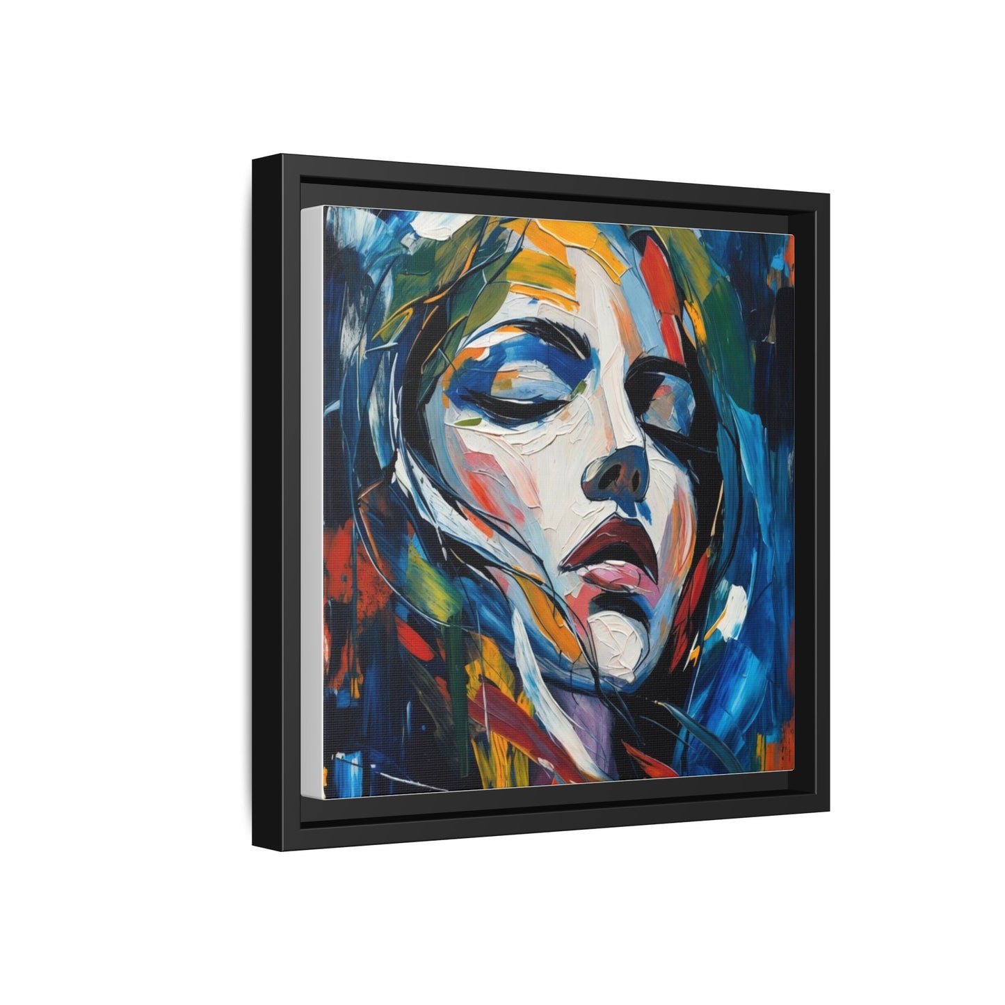 Abstract Colorful Woman Portrait — Framed Matte Canvas Wall Art