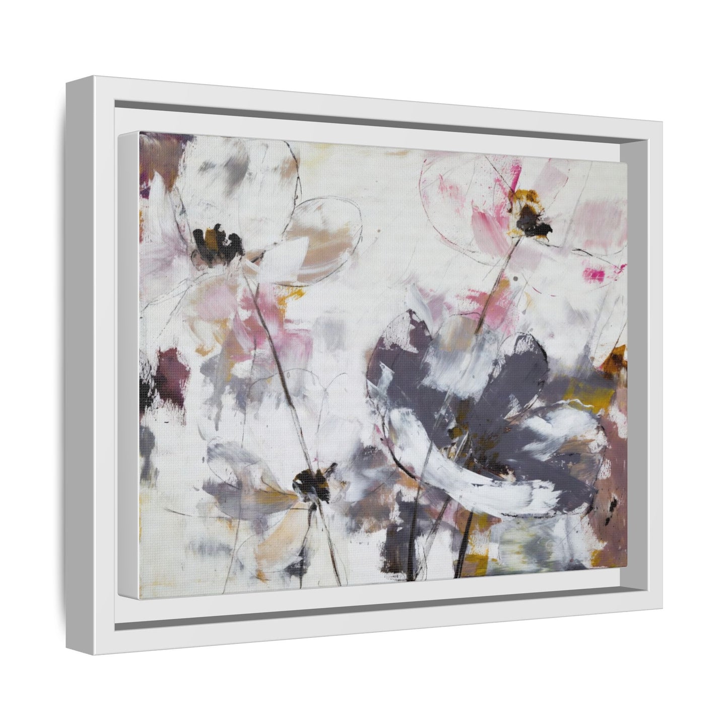 Abstract Floral Matte Canvas Framed Wall Art — Soft Watercolor Blooms