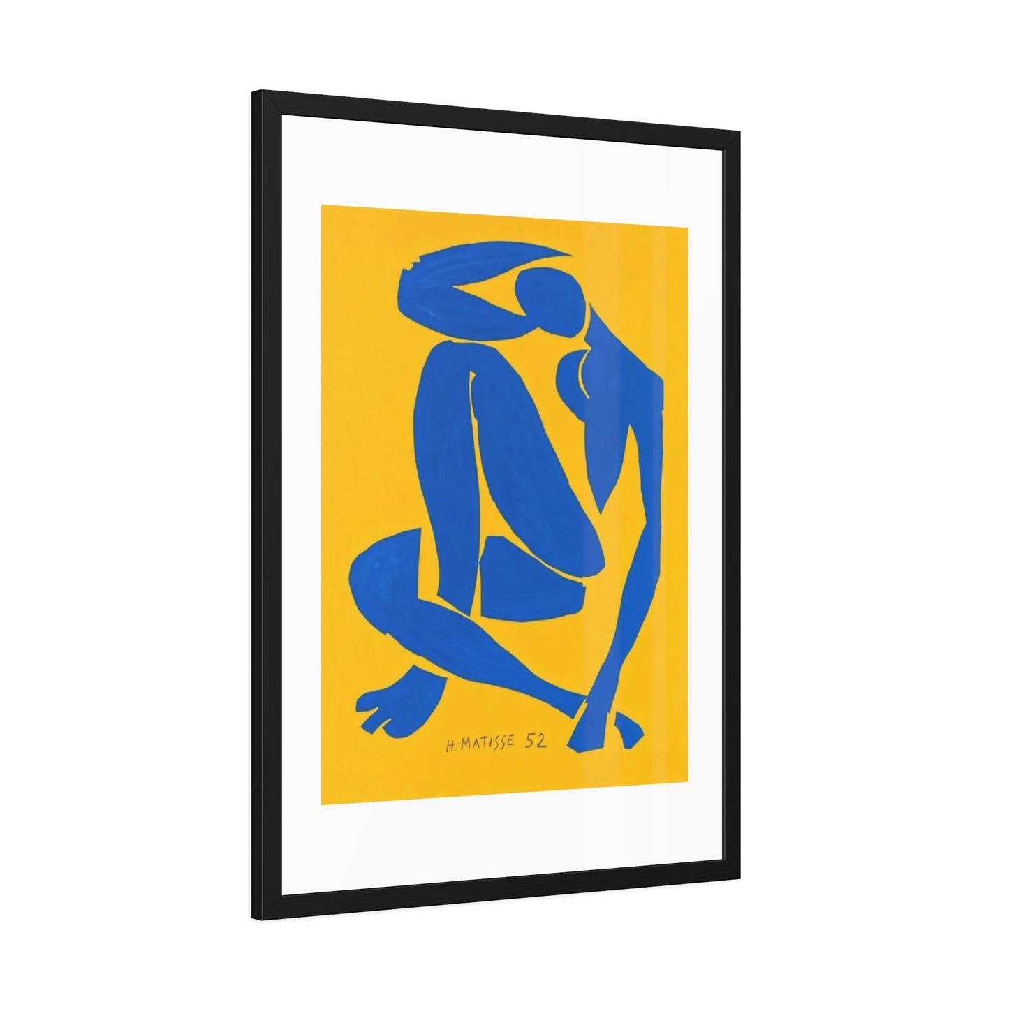 Framed Art Print - Blue Cutout Figure on Yellow (Matisse Style)