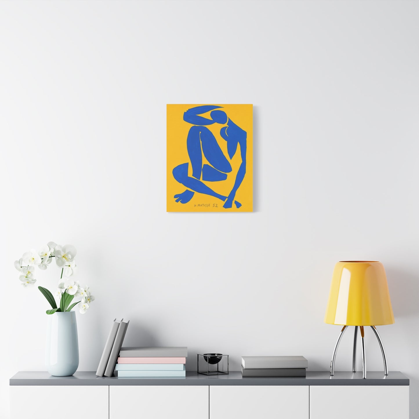 Blue Matisse Nude Silhouette Matte Canvas Print — Modern Yellow Wall Art