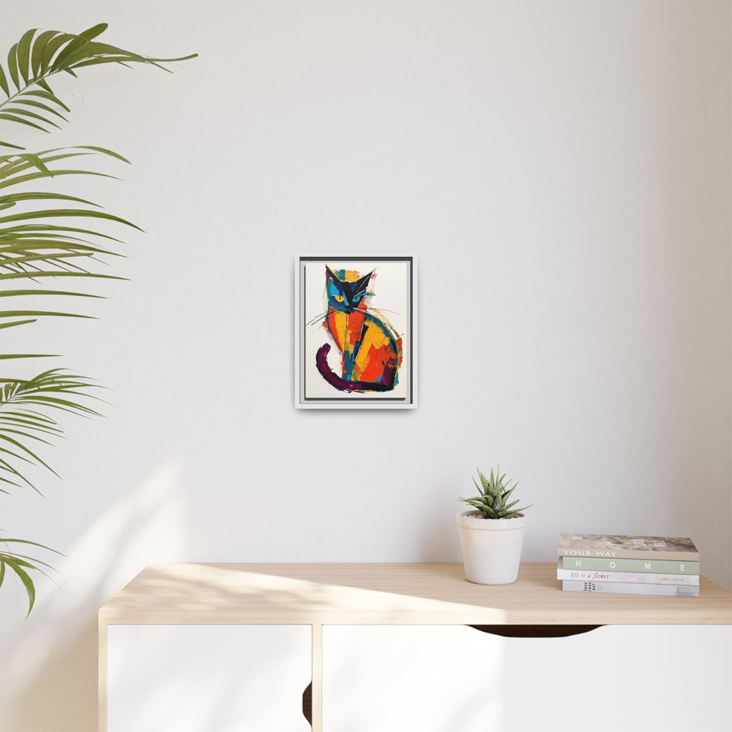Colorful Abstract Cat Framed Canvas — Modern Matte Wall Art