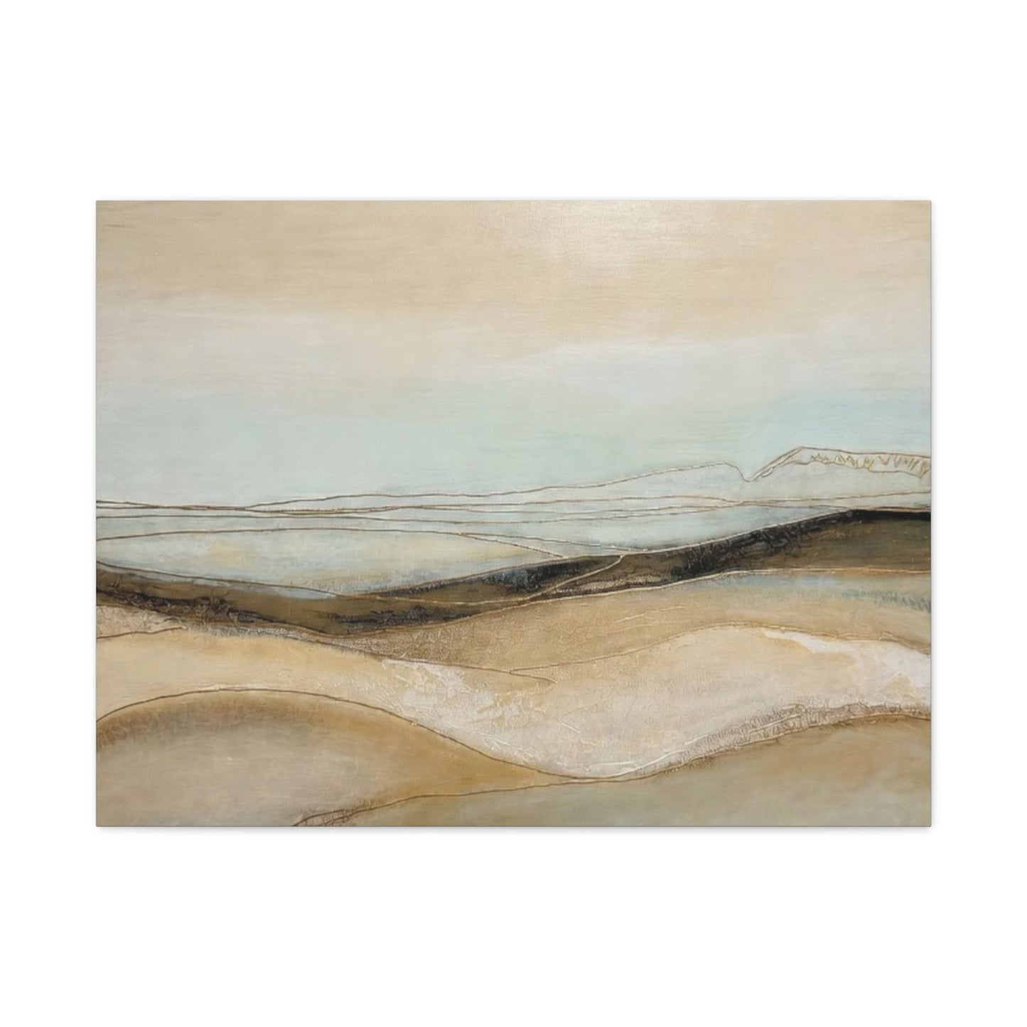 Abstract Coastal Landscape Matte Canvas Wall Art — Neutral Beach Waves Stretched Canvas