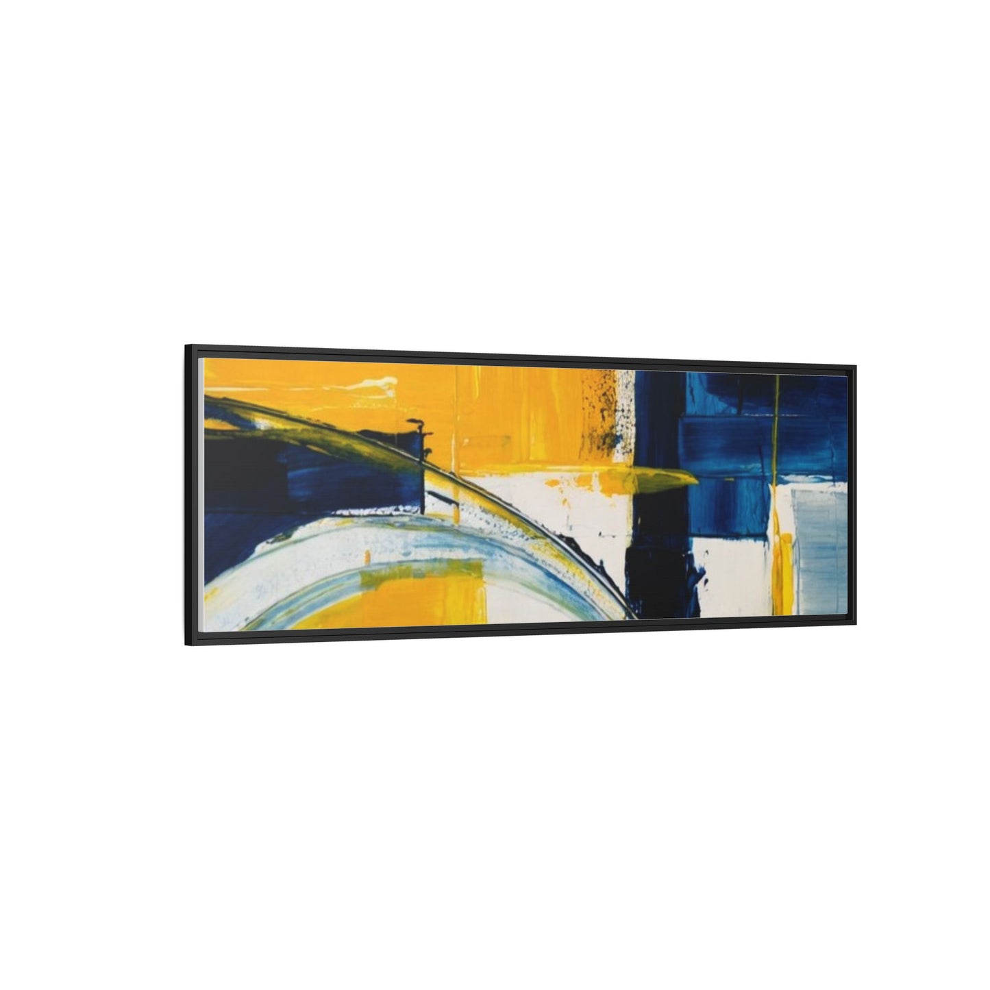 Abstract Yellow & Blue Framed Canvas Wall Art — Modern Matte Canvas Print