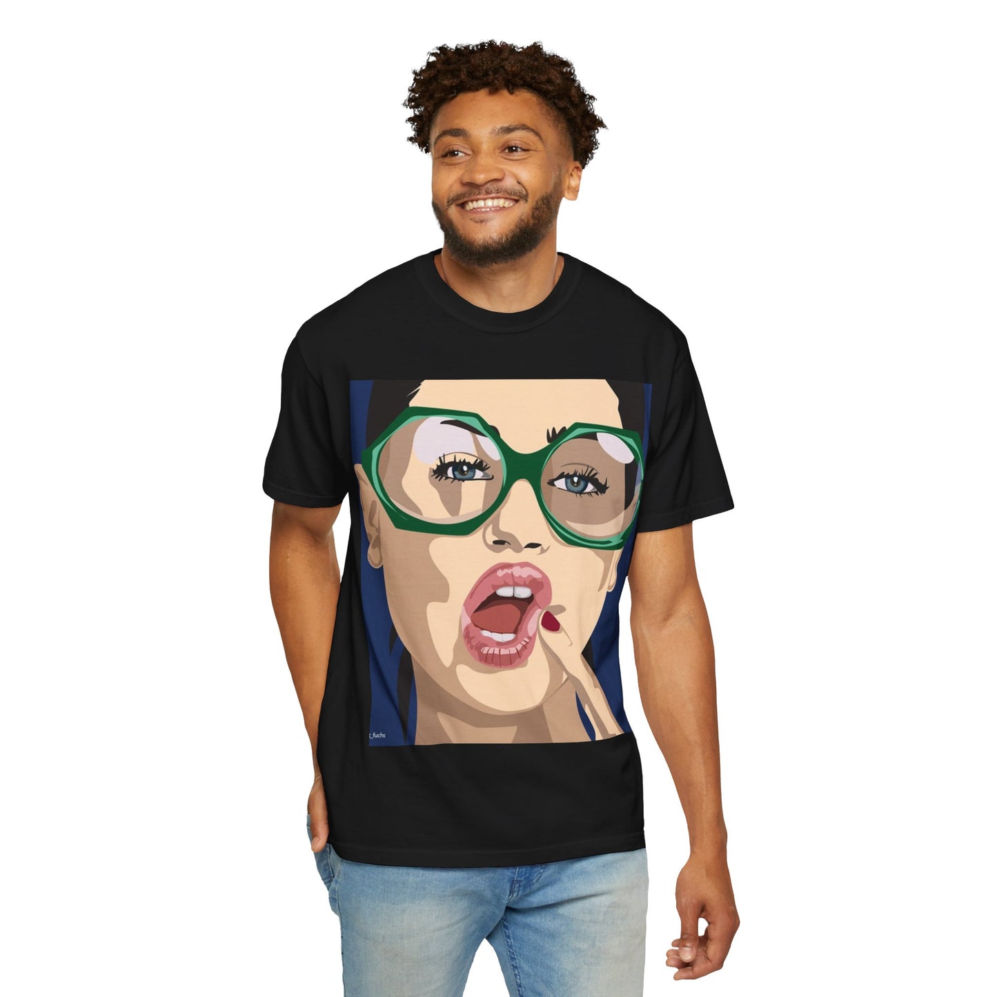 Pop Art Woman Graphic T‑Shirt — Retro Chic Green Glasses Design