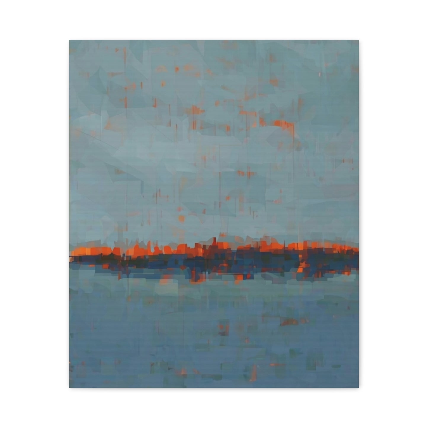 Abstract Coastal Horizon Canvas Print — Blue Teal with Orange Accent