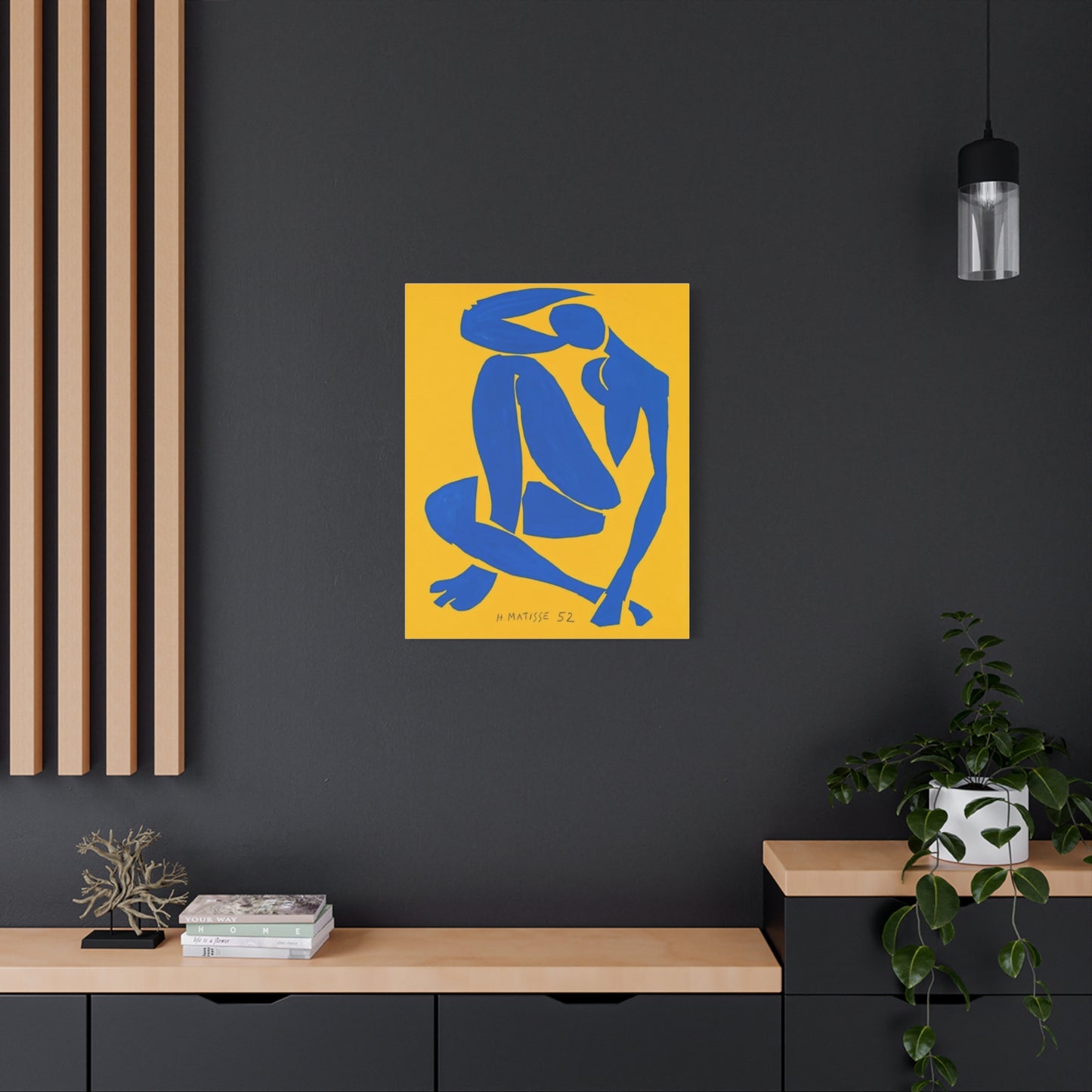 Blue Matisse Nude Silhouette Matte Canvas Print — Modern Yellow Wall Art