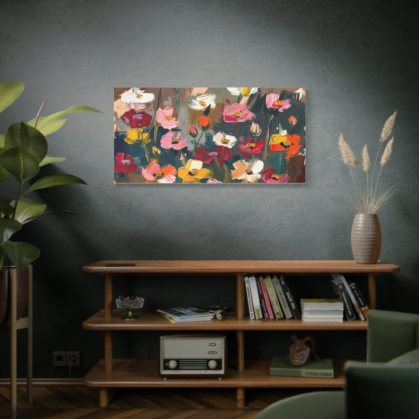 Abstract Floral Canvas Wall Art — Colorful Poppies Matte Stretched Print